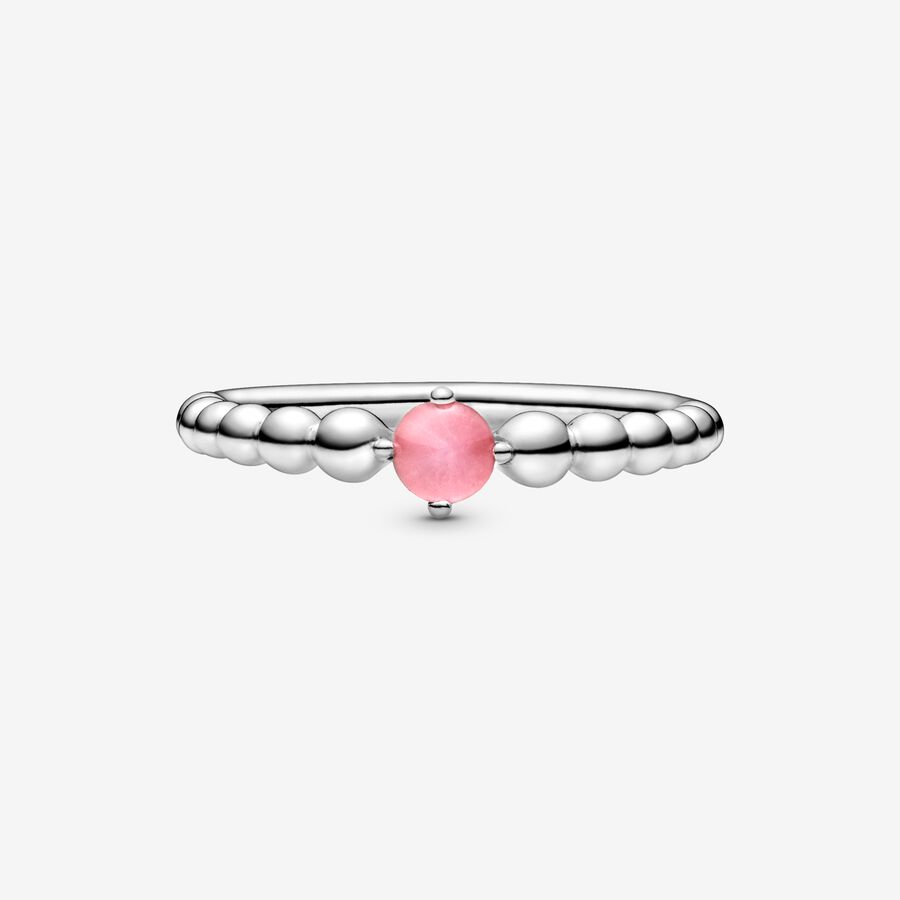 October Petal Pink Silver Ring with Man-Made Petal Pink Crystal