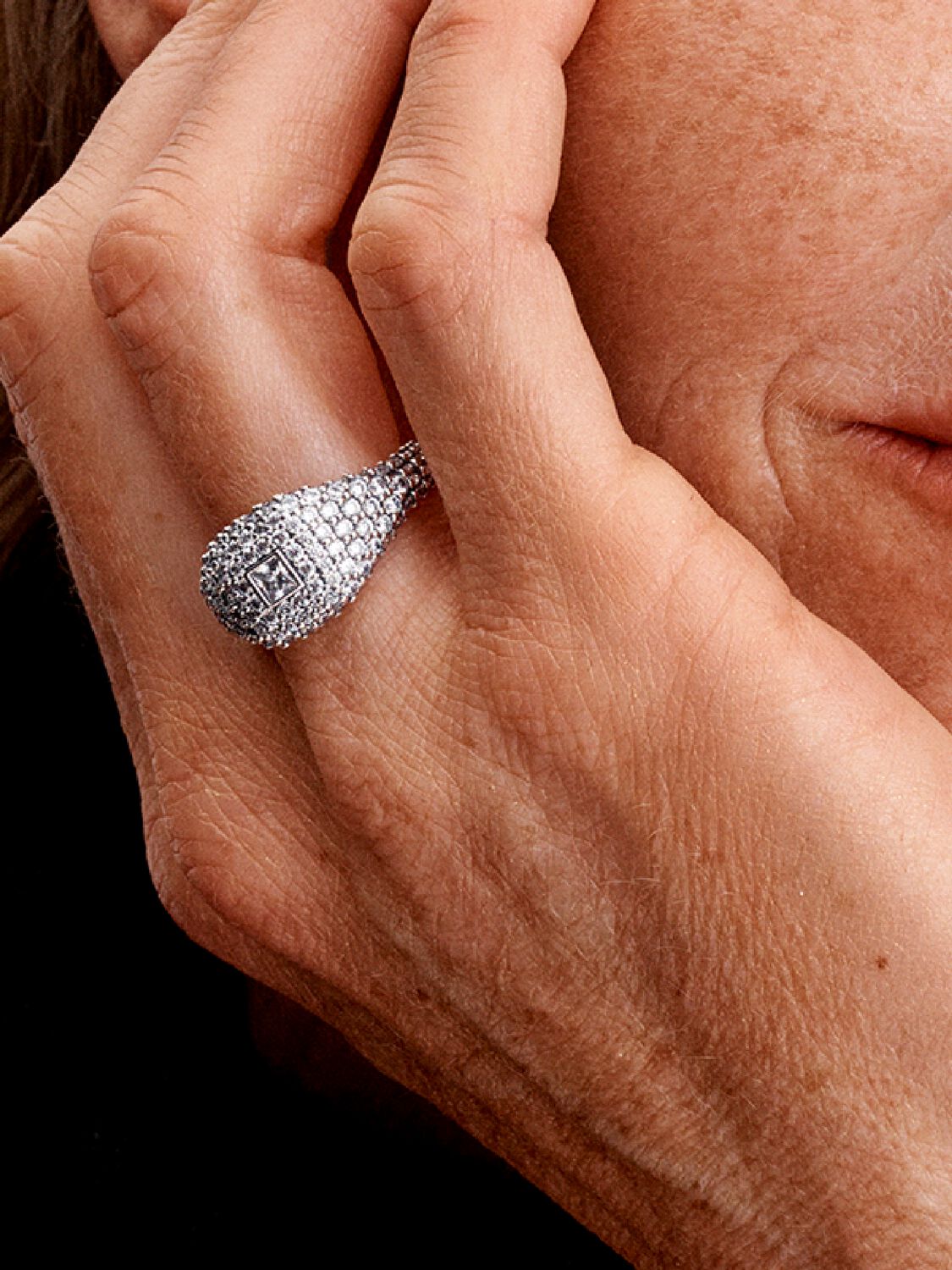 Cocktail sterling silver ring with clear cubic zirconia