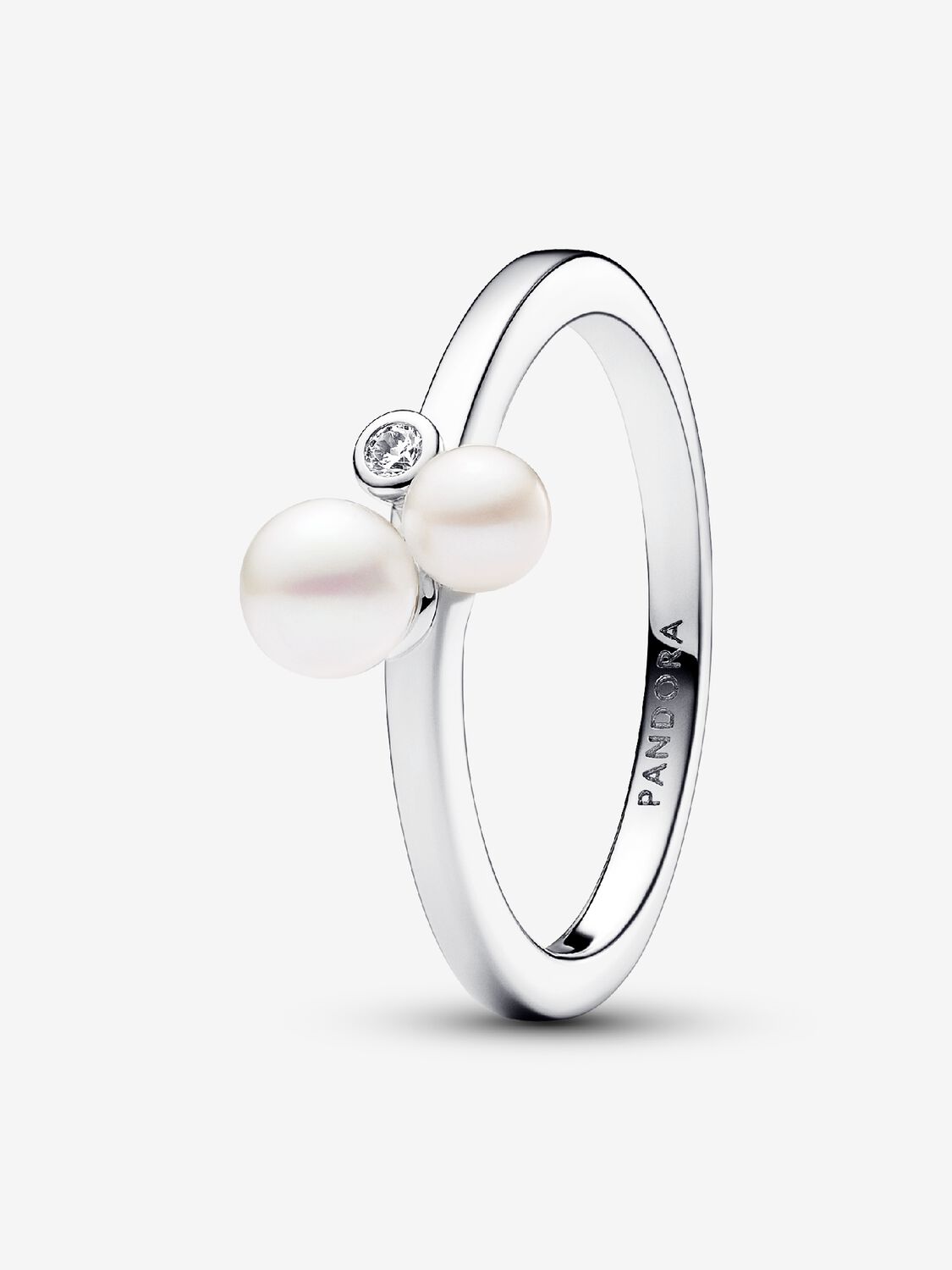 14k Gold-plated ring with white treated freshwater cultured pearl and clear cubic zirconia