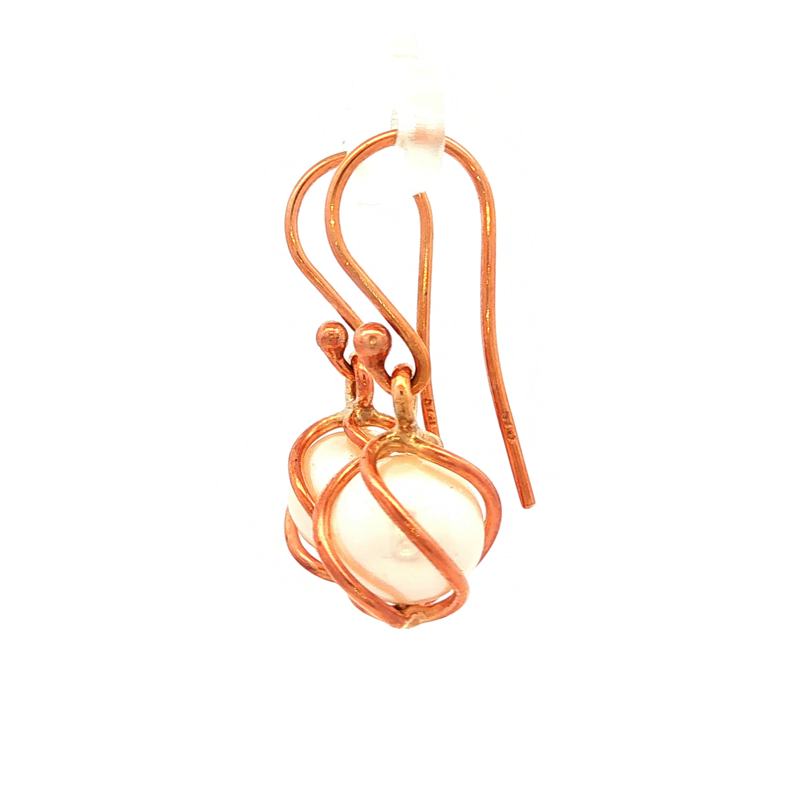 Caged Freshwater Pearl Earring in Rose Gold