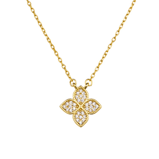 Sterling Silver Micro Pavé Flower Necklace