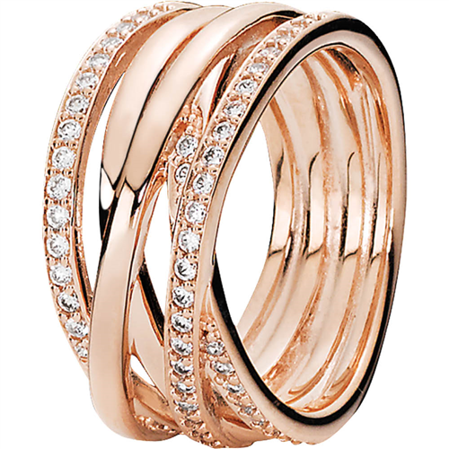 Entwined Strands Wide Silver Ring w CZ