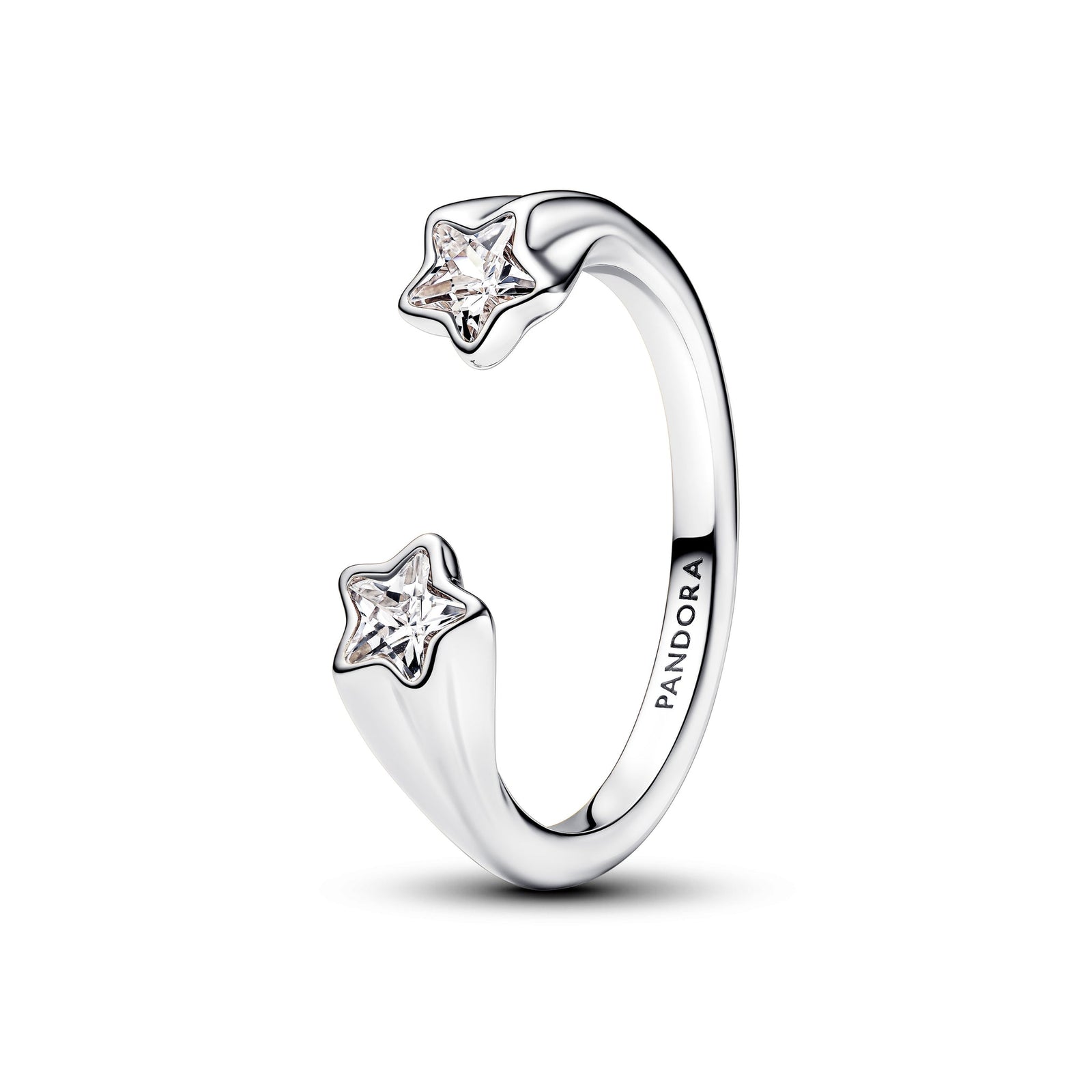 Shooting star sterling silver open ring with clear cubic zirconia