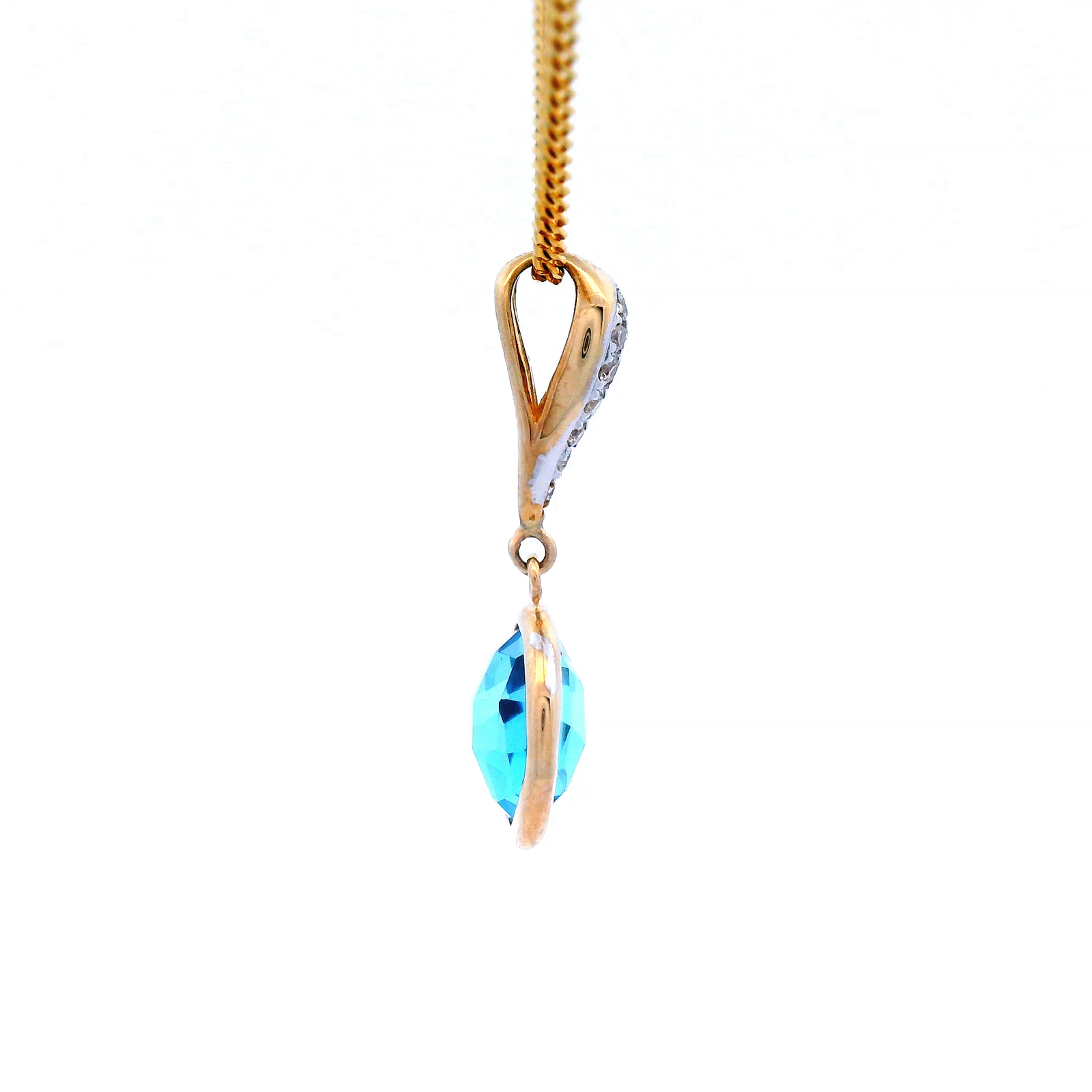 Blue Topaz and Diamond Set Drop Pendant