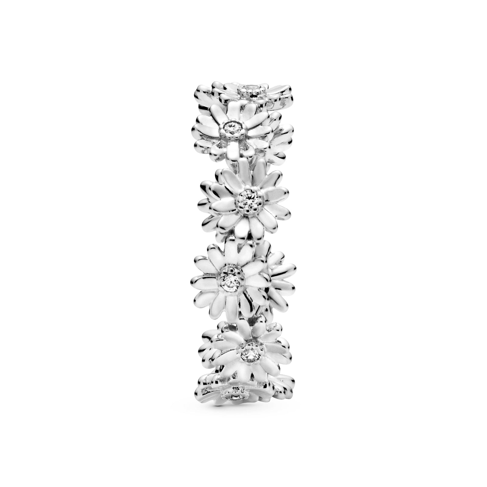 Sparkling Daisy Flower Crown Silver Ring w CZ
