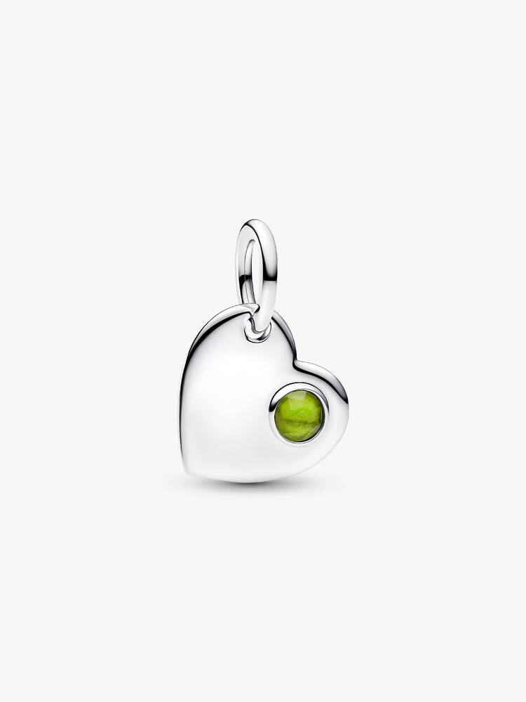 Pandora August Engravable Heart Spring Green Stone Dangle Charm