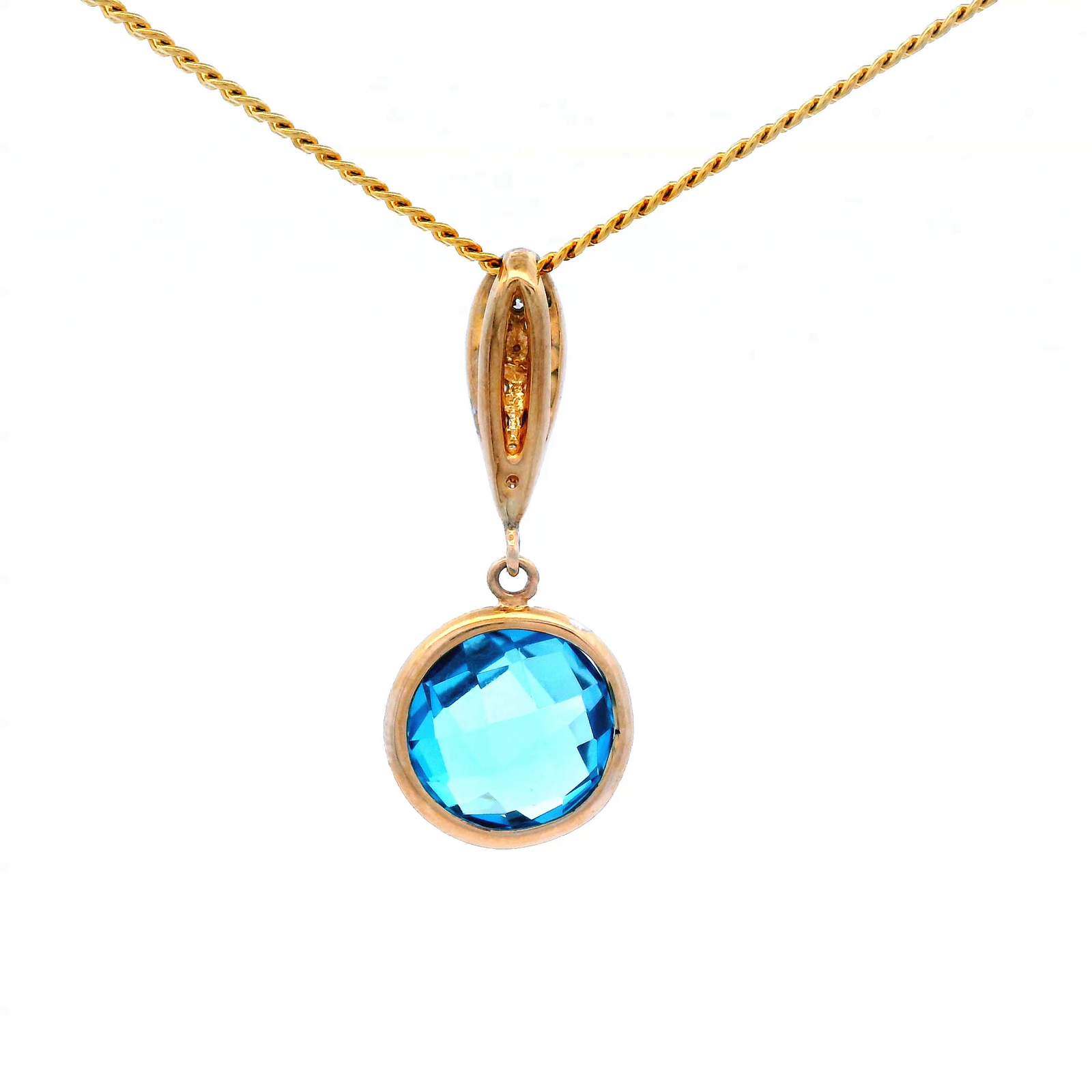 Blue Topaz and Diamond Set Drop Pendant