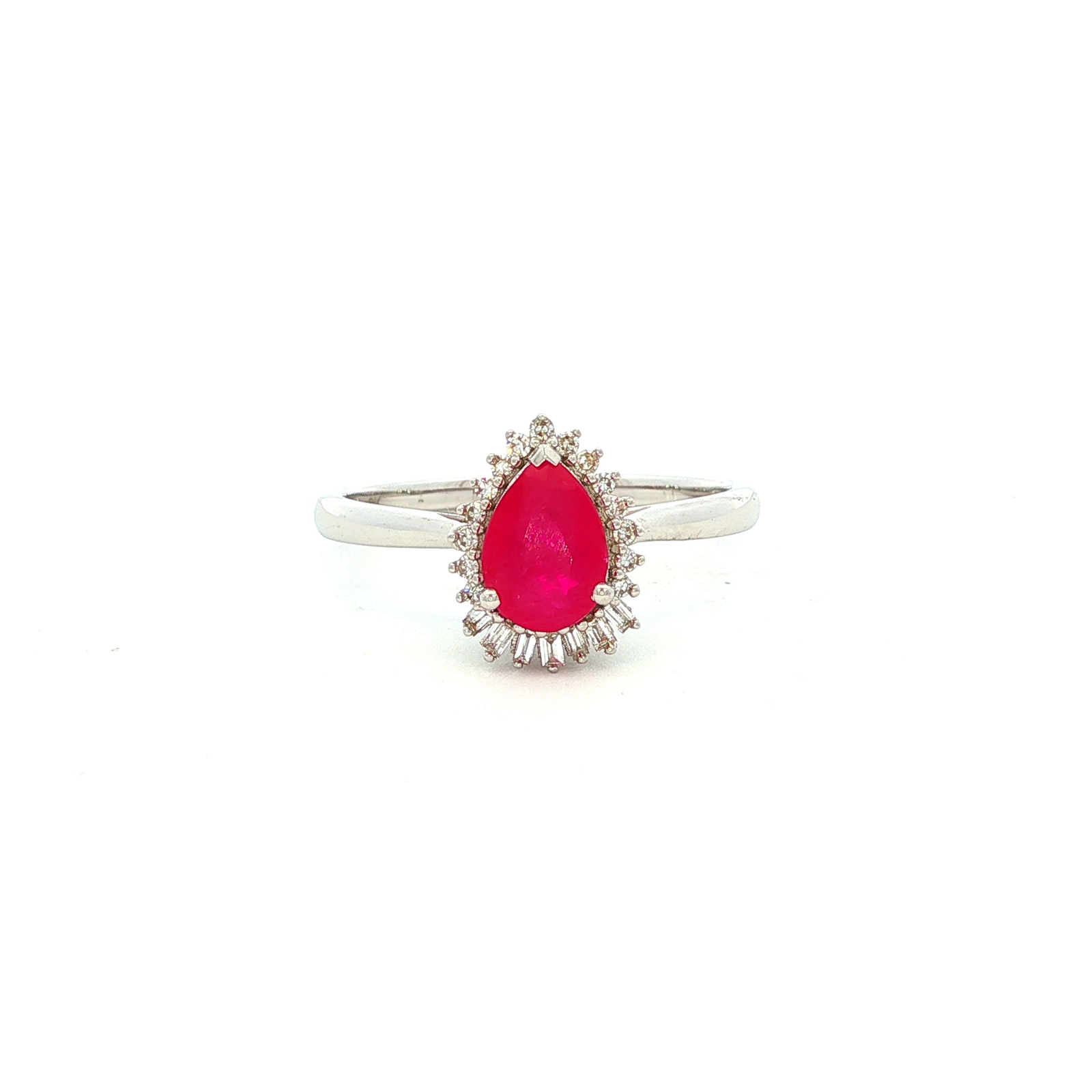 Pear Ruby Ring with Diamonds in White Gold