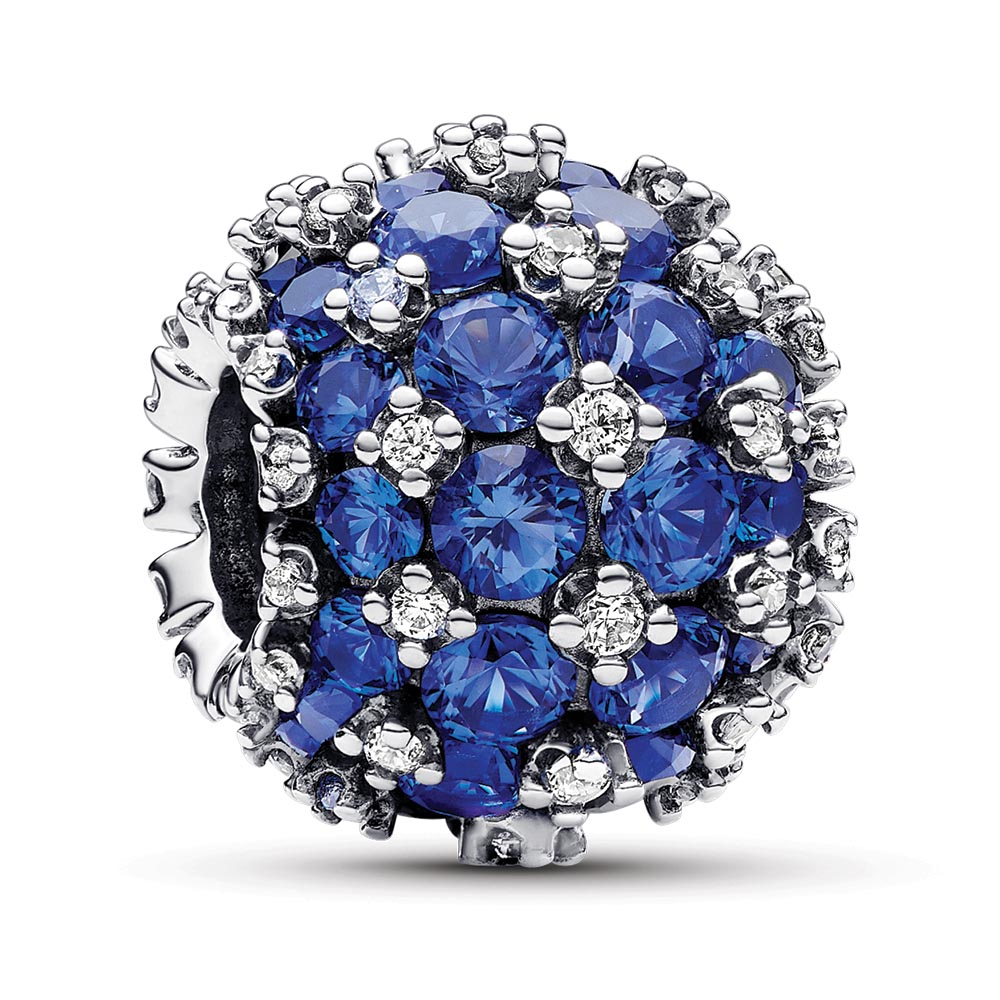 Sterling silver charm with princess blue crystal and clear cubic zirconia