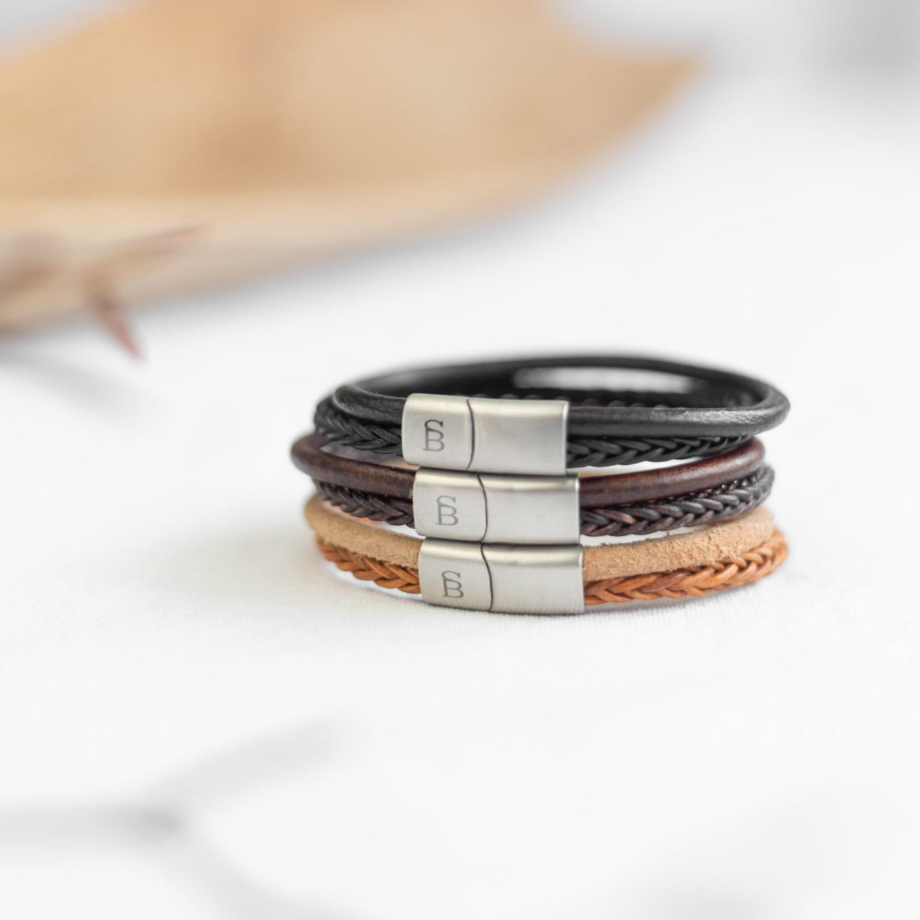Denby - Black -Double Stack Braided Leather Bracelet