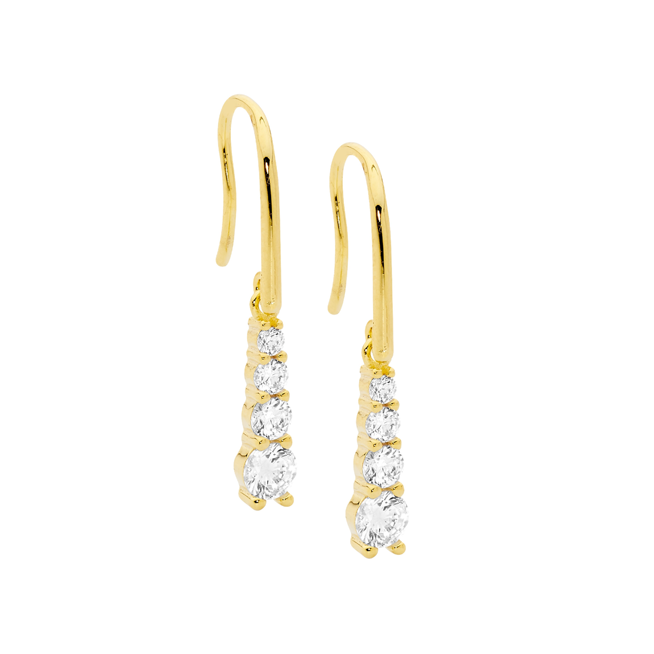 SS 4 round wh cz gradual drop earrings on shp/hook