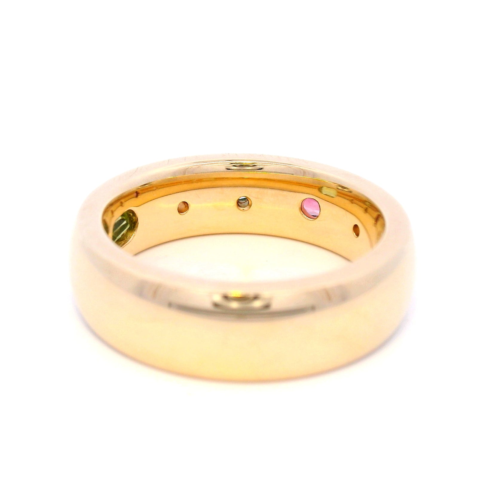 Morganite, Blue Topaz and Pink Tourmaline Dress Ring in Yellow Gold