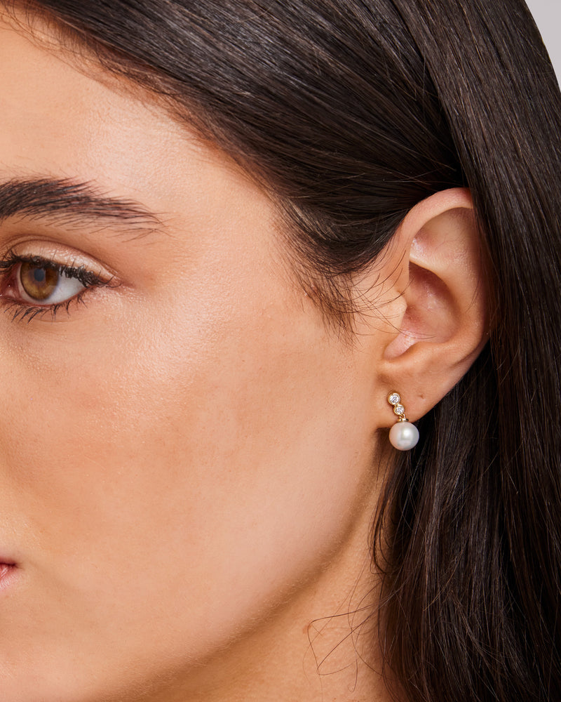 Eternal 9K Gold Lab Grown Diamond & Freshwater Pearl Stud Earrings