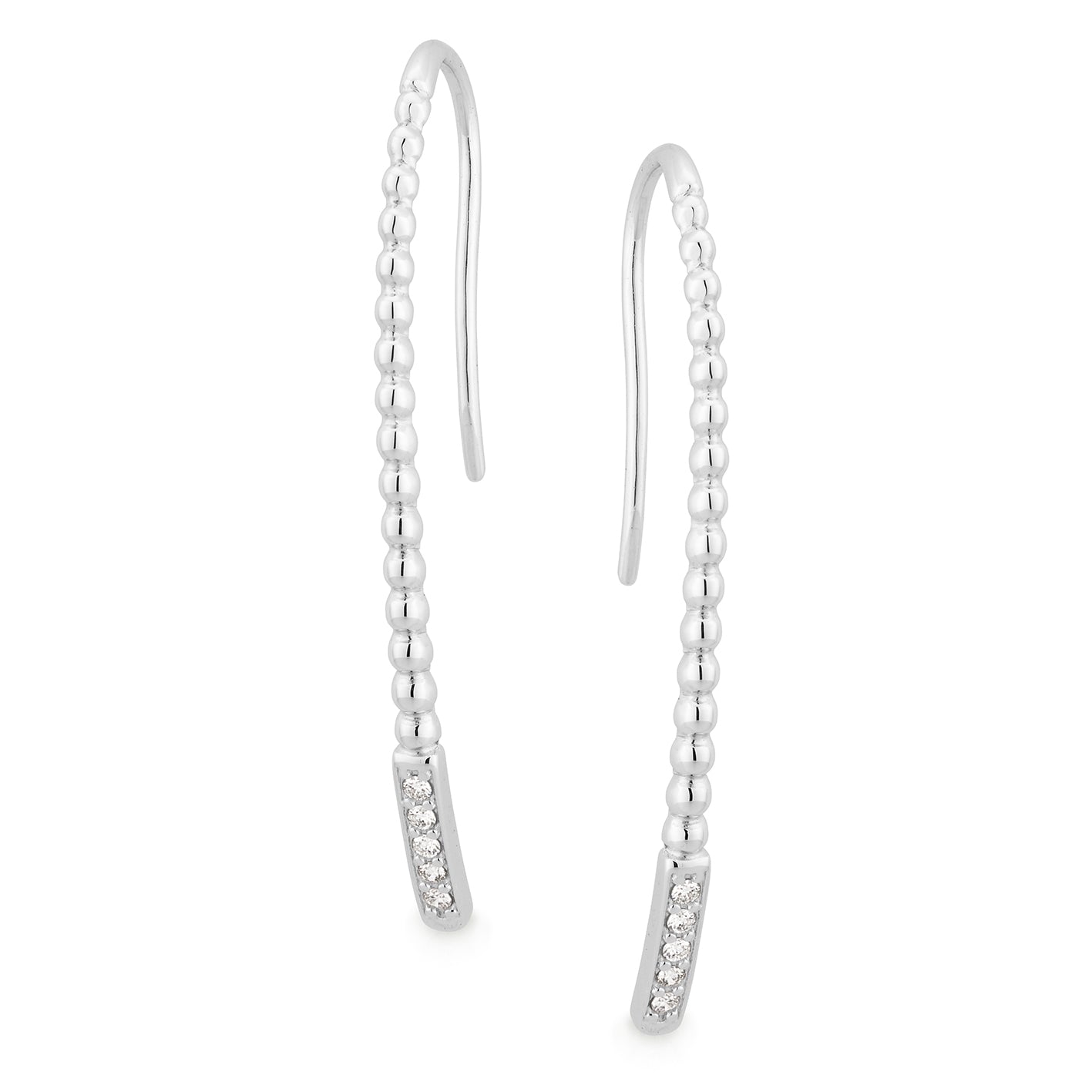Diamond Bead Set Shepherd Hook Earring in 9 Carat White Gold