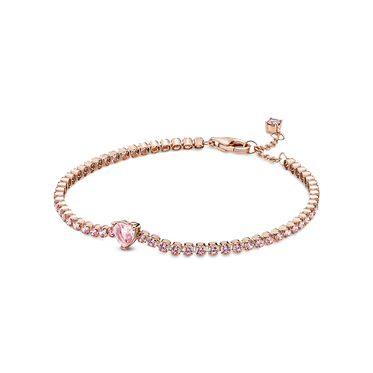 Heart 14k rose gold-plated tennis bracelet with orchid pink crystal