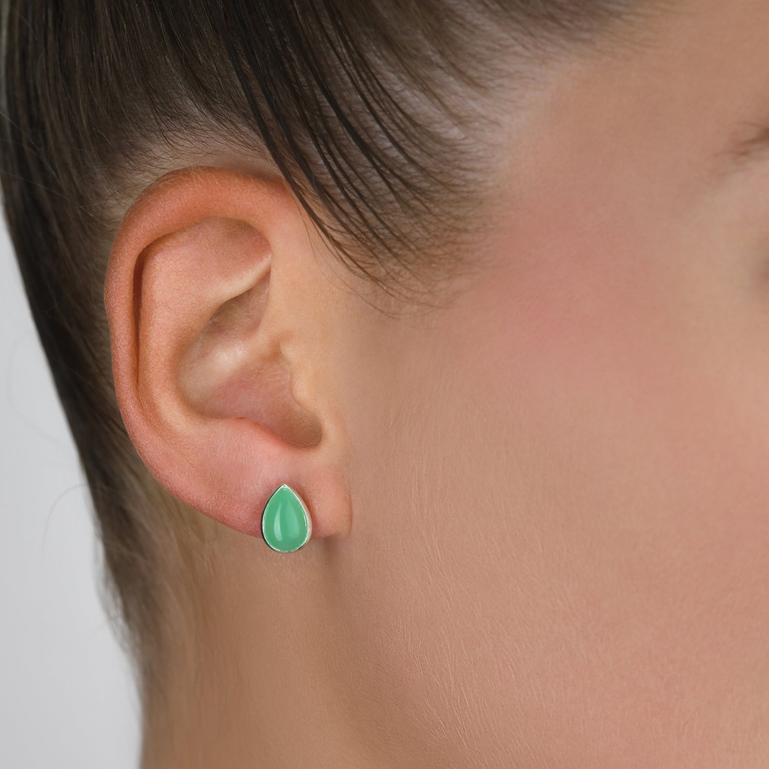 Sterling Silver 9X6mm Pear Chrysoprase Studs