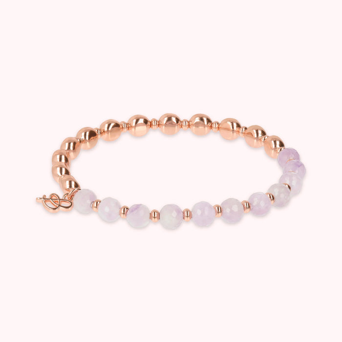 Bronzallure Variegata Amethyst Bracelet Elastic Bracelet with Natural Stones and Golden Rosé Spheres