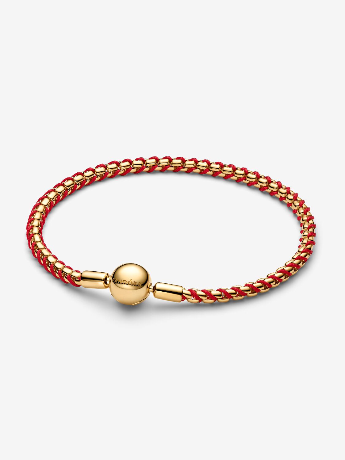 Braided 14k gold-plated box chain bracelet with red textile cord