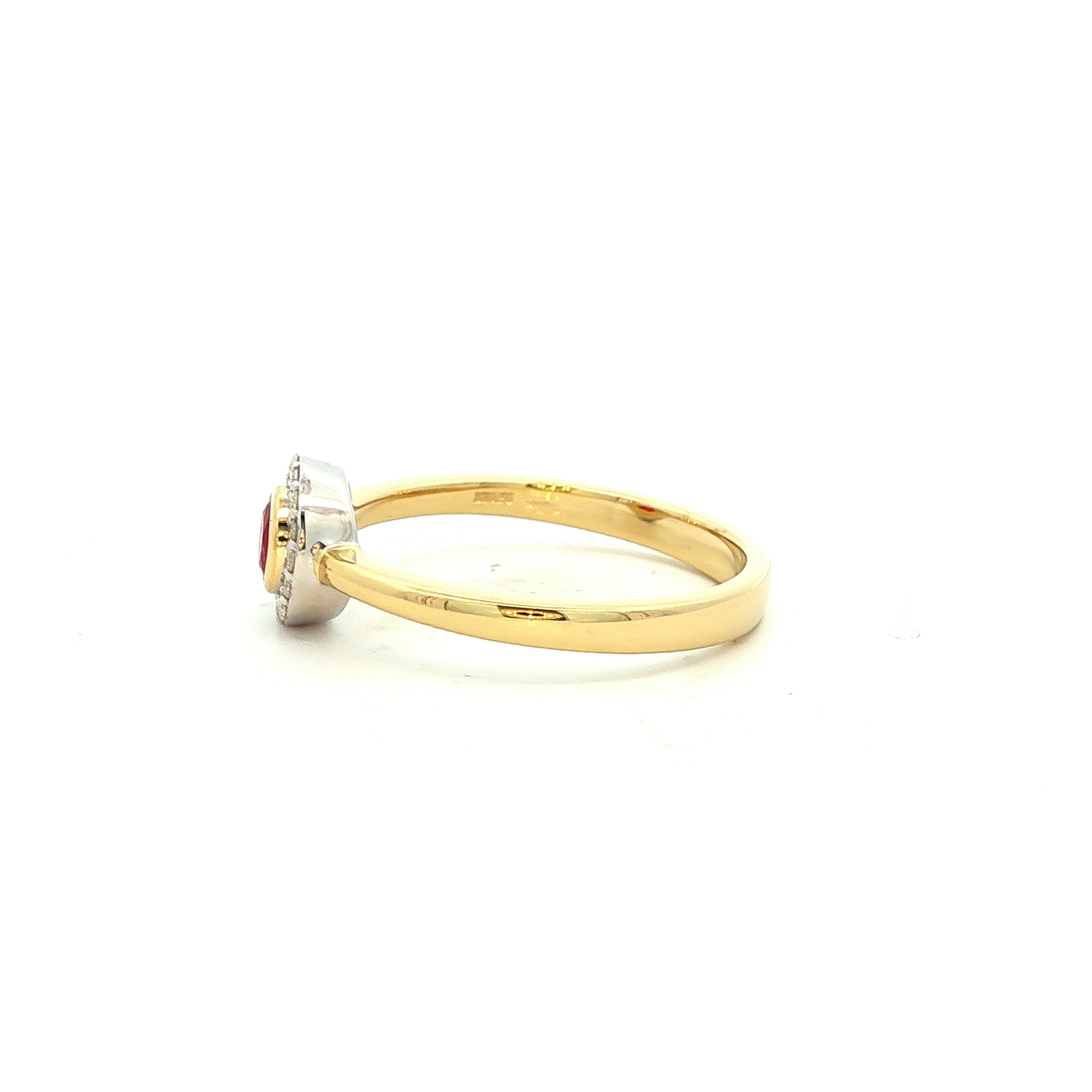 Ruby and Diamond Halo Ring in Yellow Gold