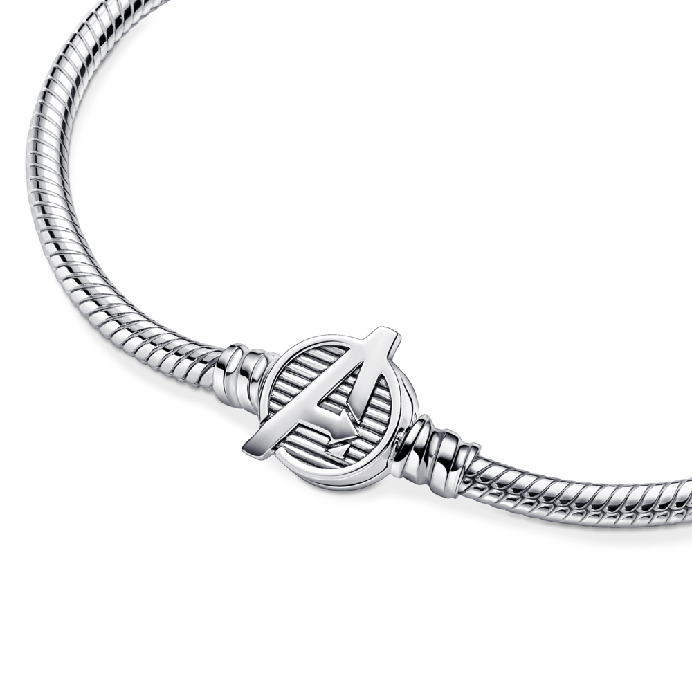 Snake chain sterling silver bracelet with Marvel The Avengers logo clasp