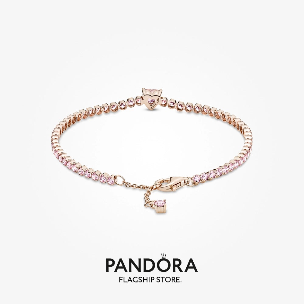 Heart 14k rose gold-plated tennis bracelet with orchid pink crystal