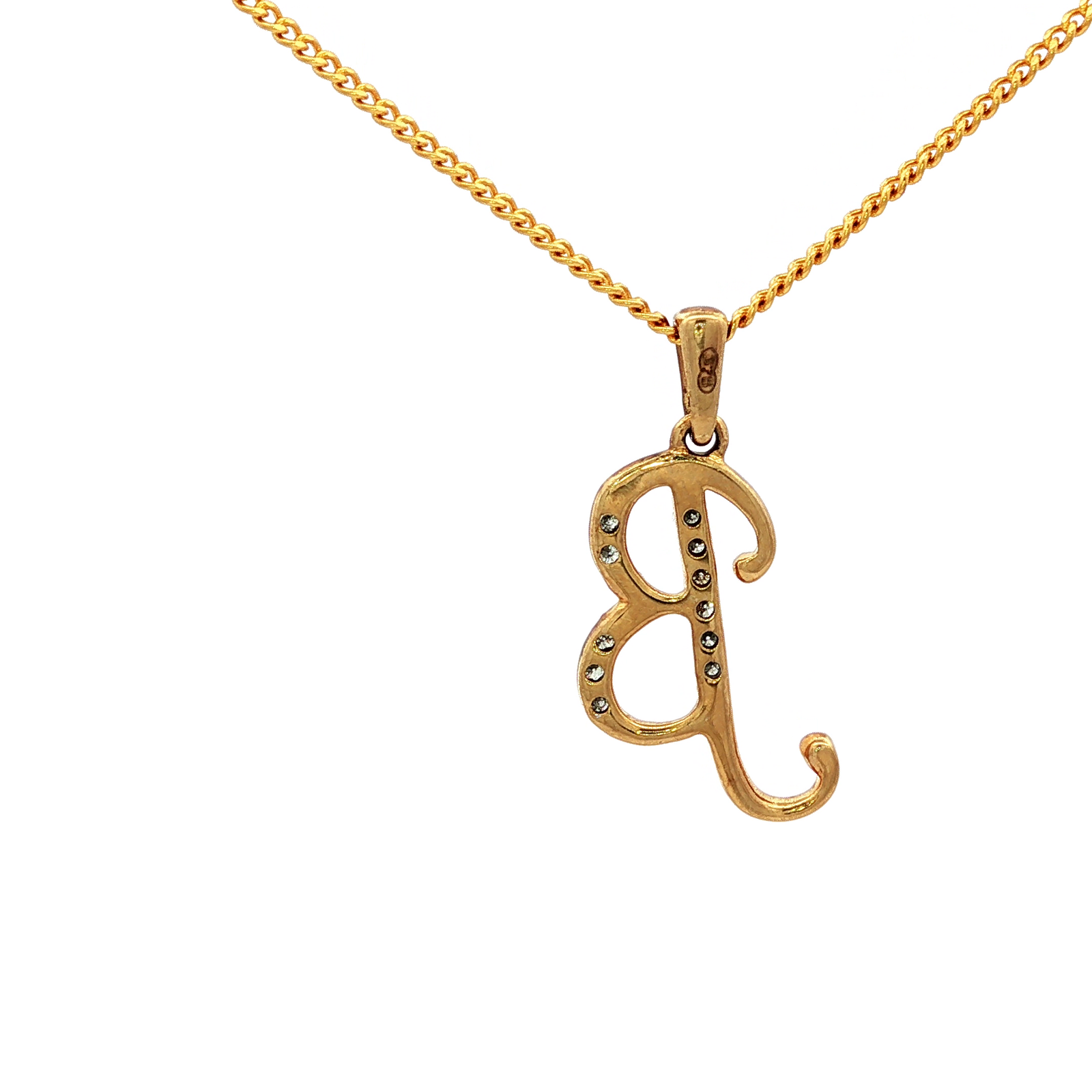 Yellow Gold "B" Diamond Letter Charm Necklace