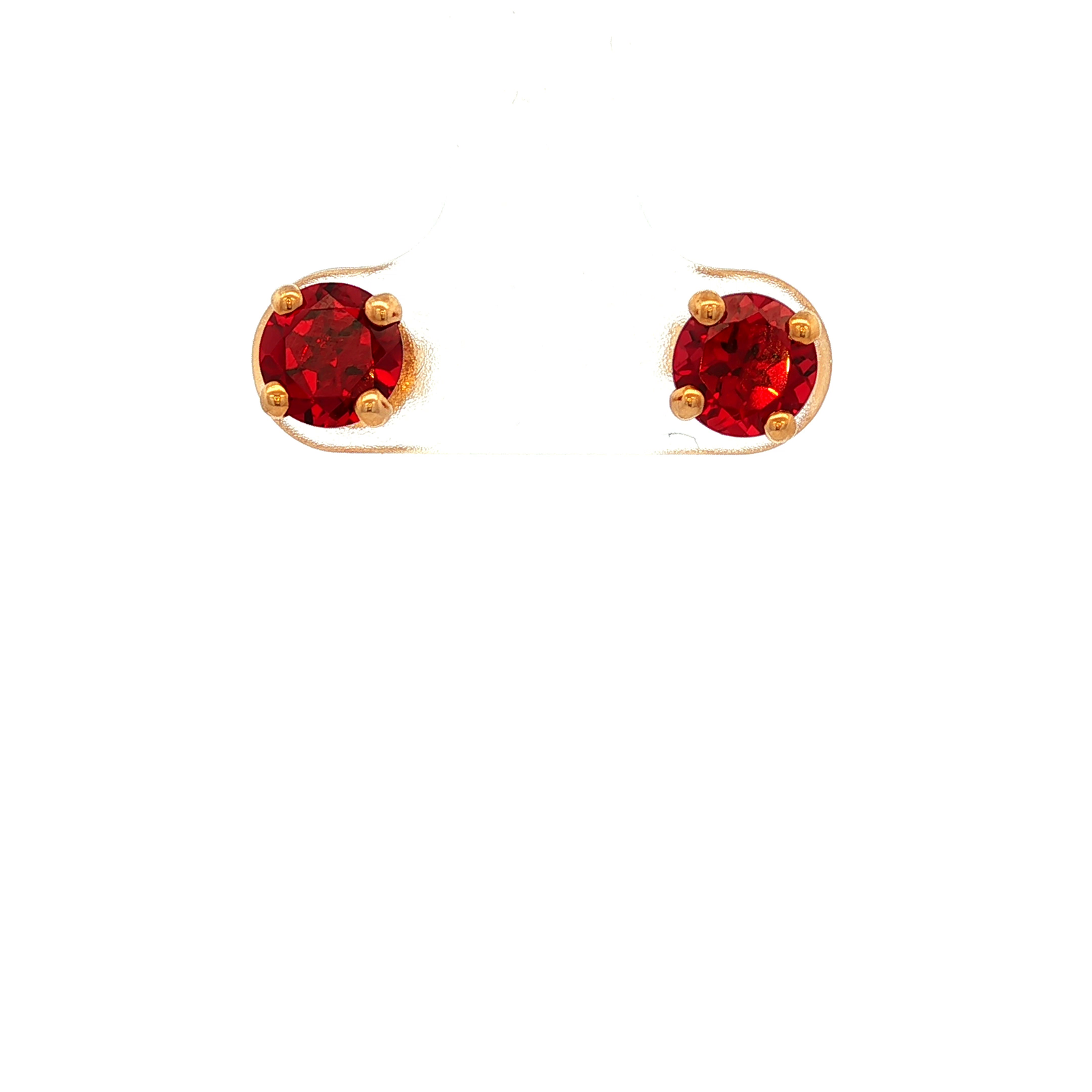 4 Claw Setting Round Garnet Gemstone Stud Earrings in Yellow Gold