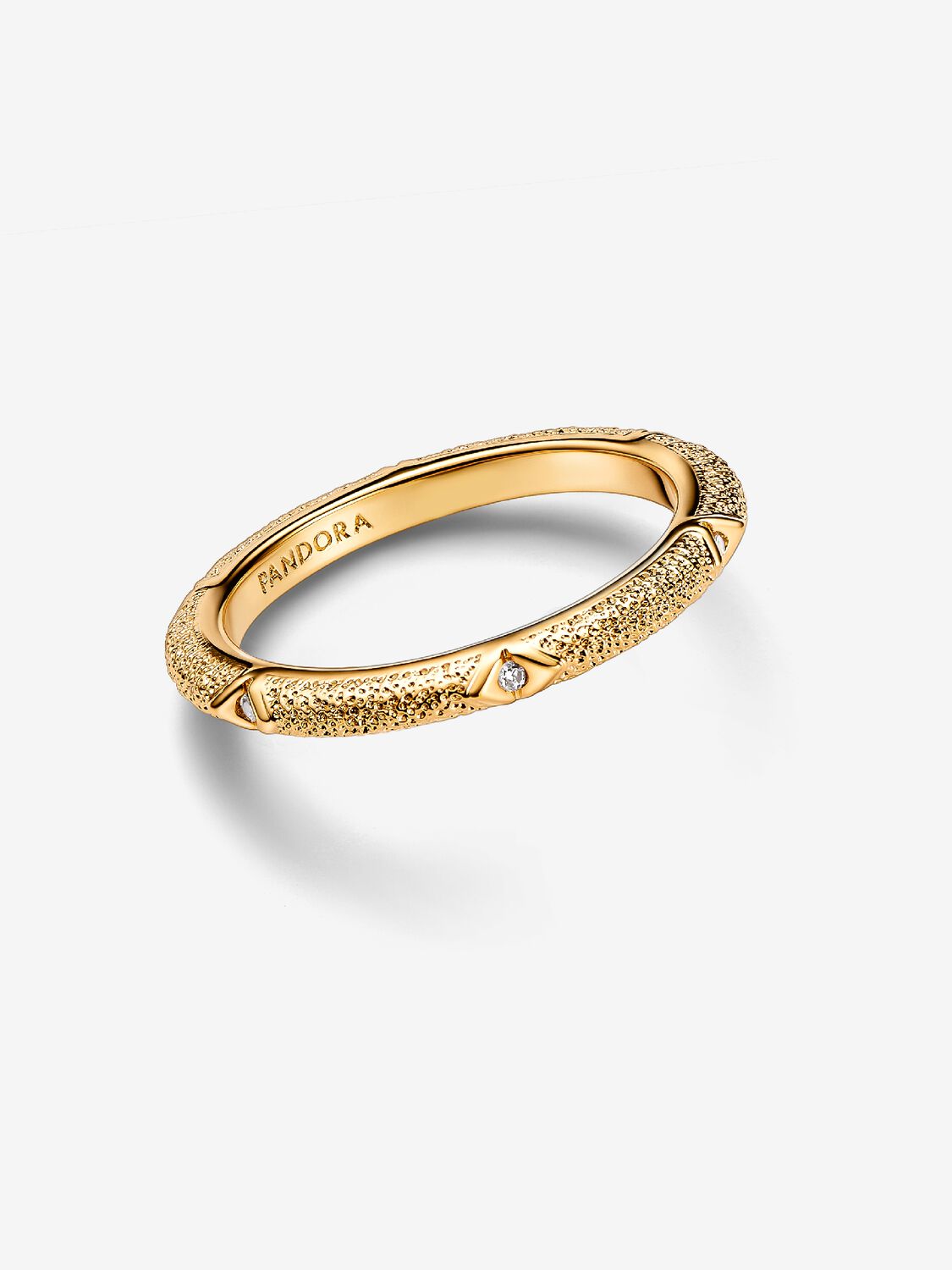 Texture sterling silver ring with clear cubic zirconia