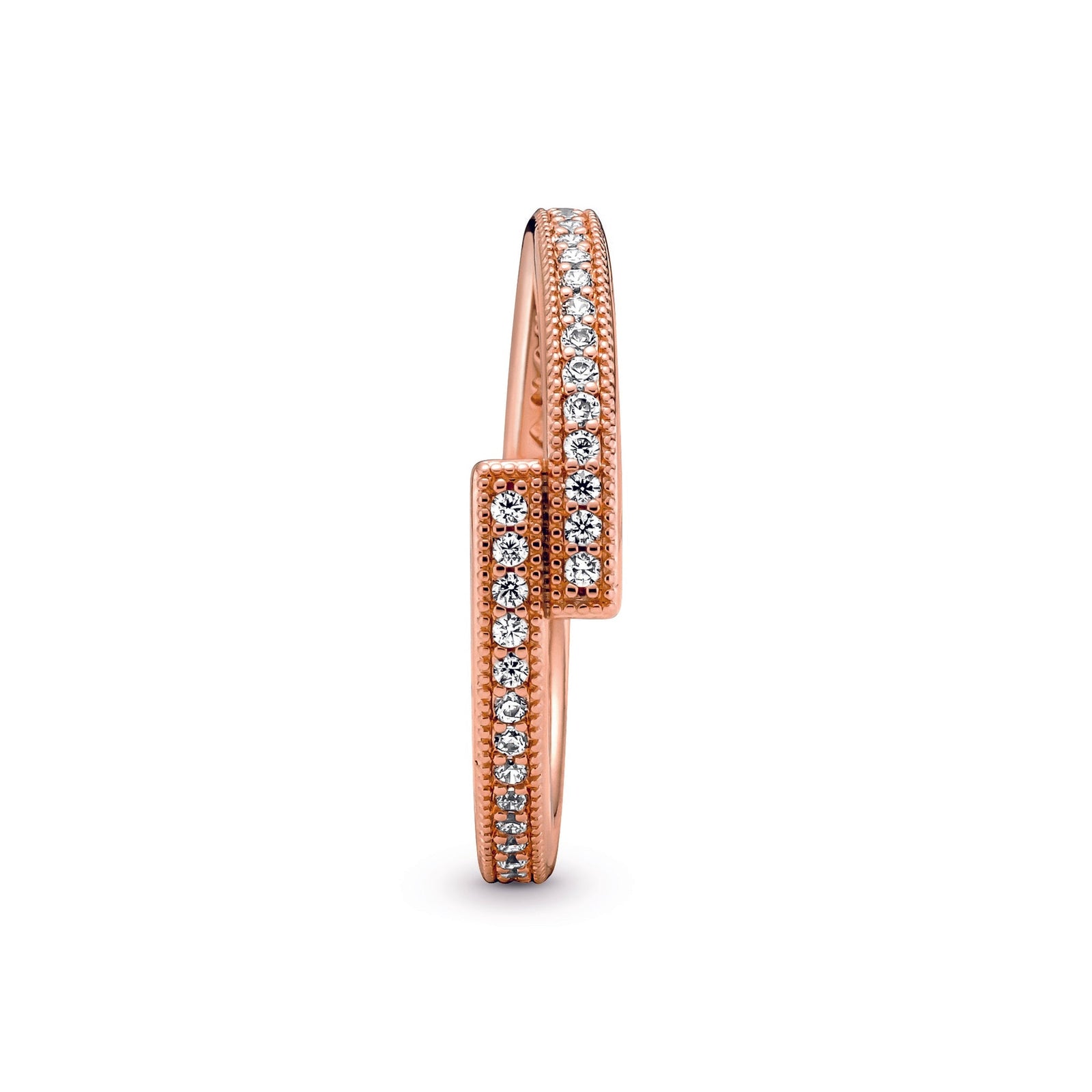 Pandora Rose Logo Stackable Cross-Over Ring w Pave
