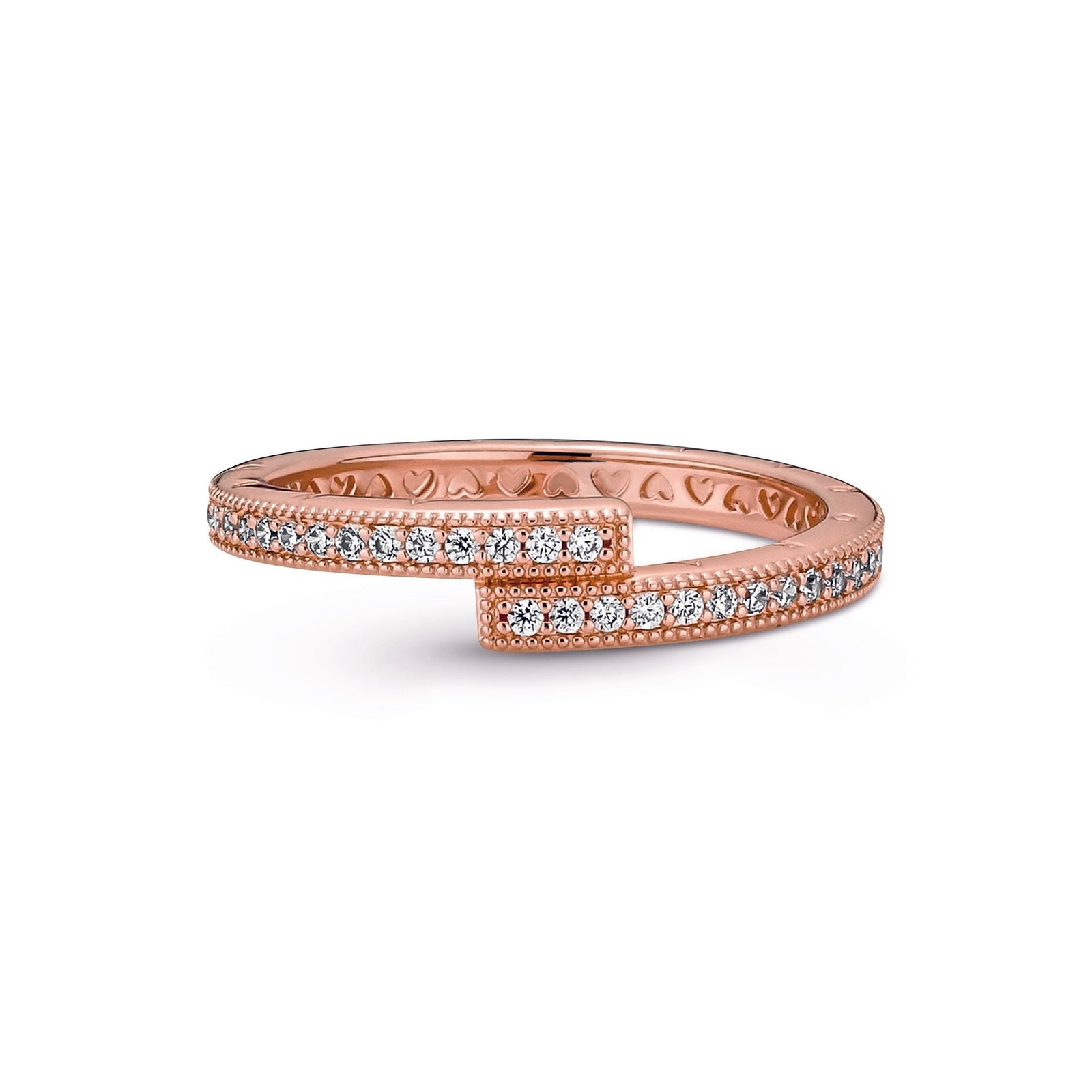 Pandora Rose Logo Stackable Cross-Over Ring w Pave