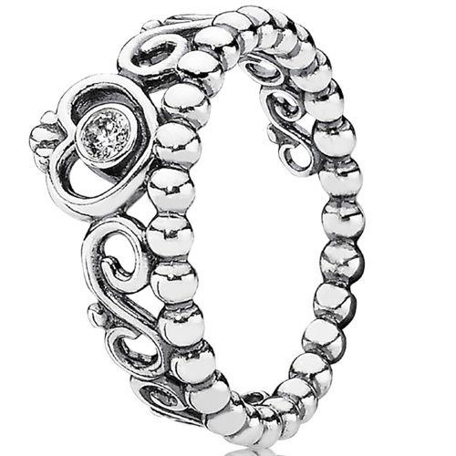 Tiara Silver Ring Band w Clear CZ