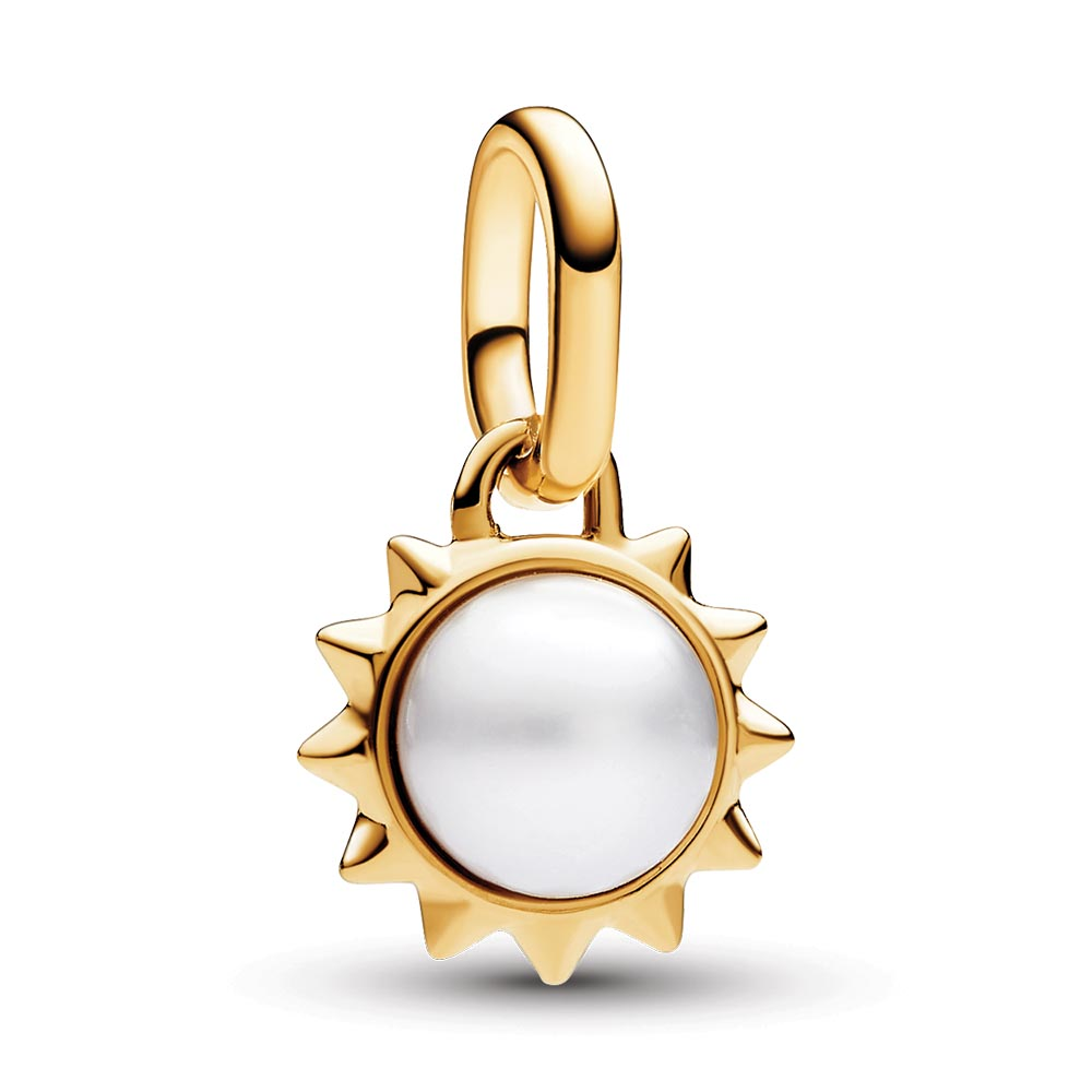 Sun 14k gold-plated mini dangle with treated white freshwater cultured pearl