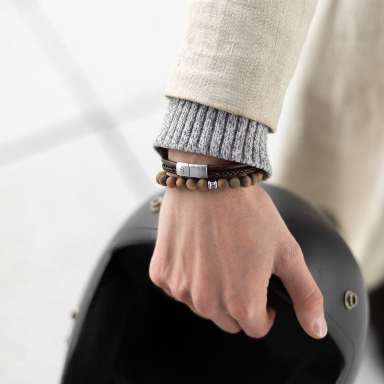 Denby - Brown - Double Stack Braided Leather Bracelet