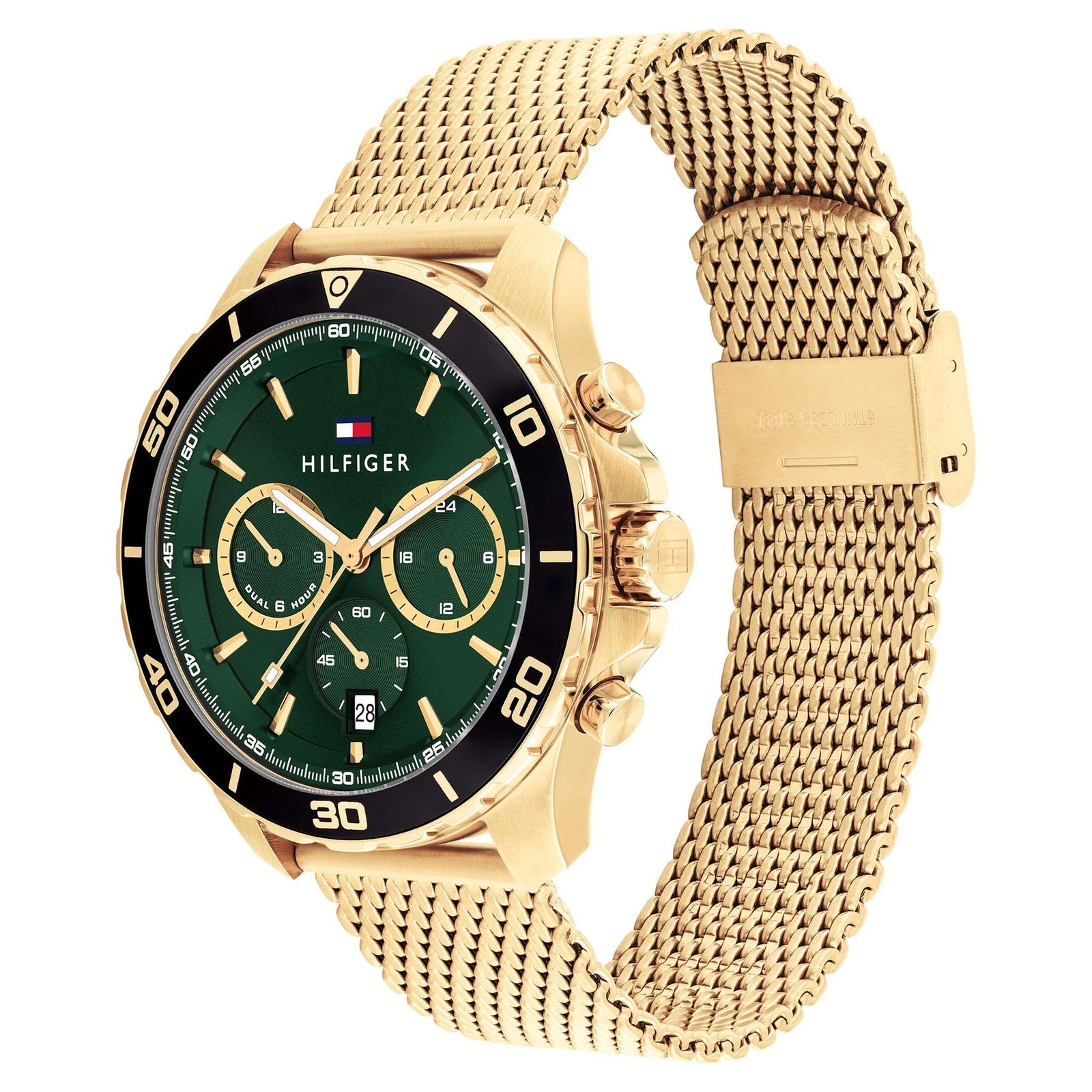 Tommy Hilfiger Gold Steel Mesh Green Dial Multi-function Men's Watch