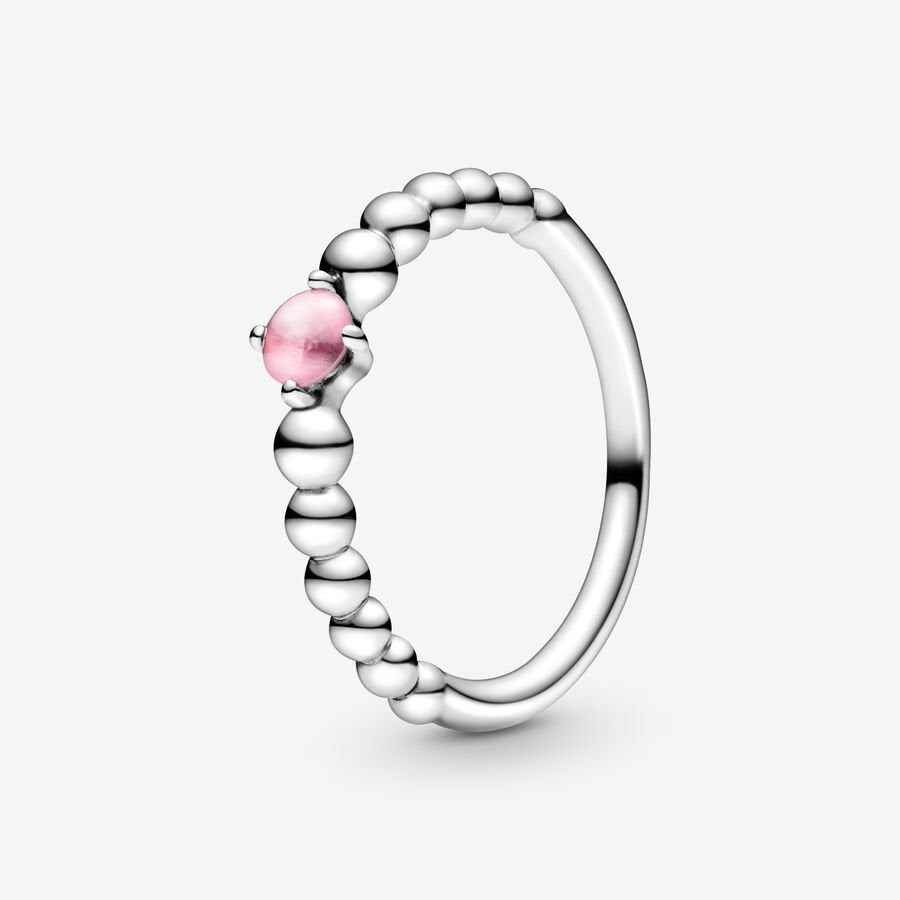October Petal Pink Silver Ring with Man-Made Petal Pink Crystal