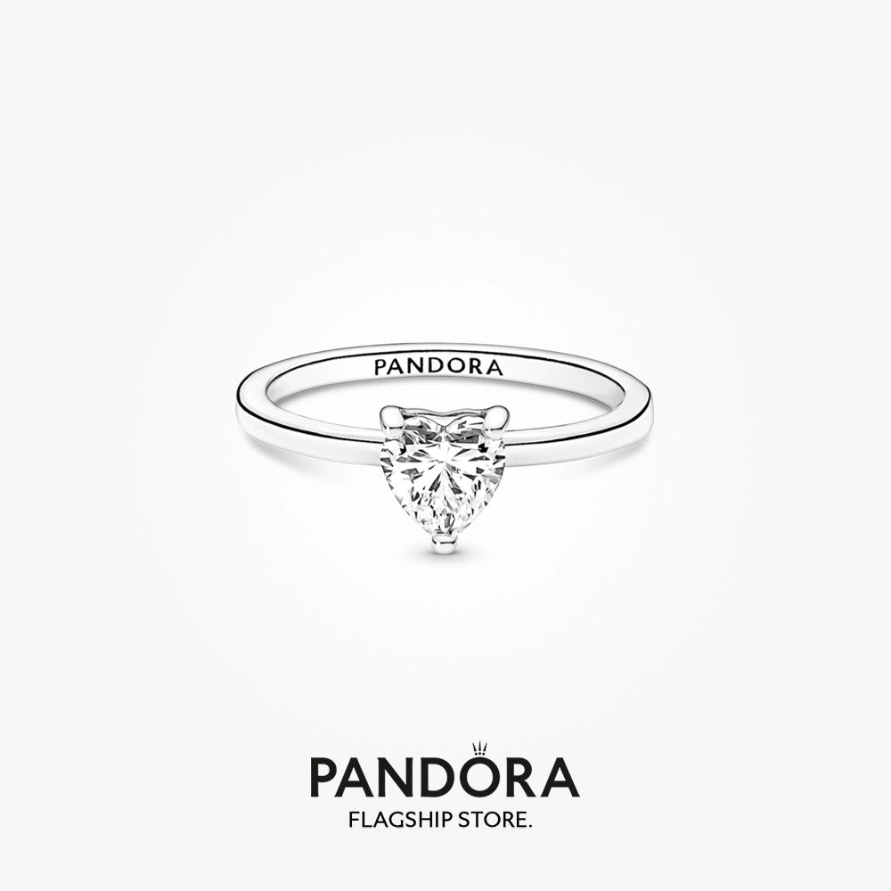 Heart sterling silver ring with clear cubic zirconia