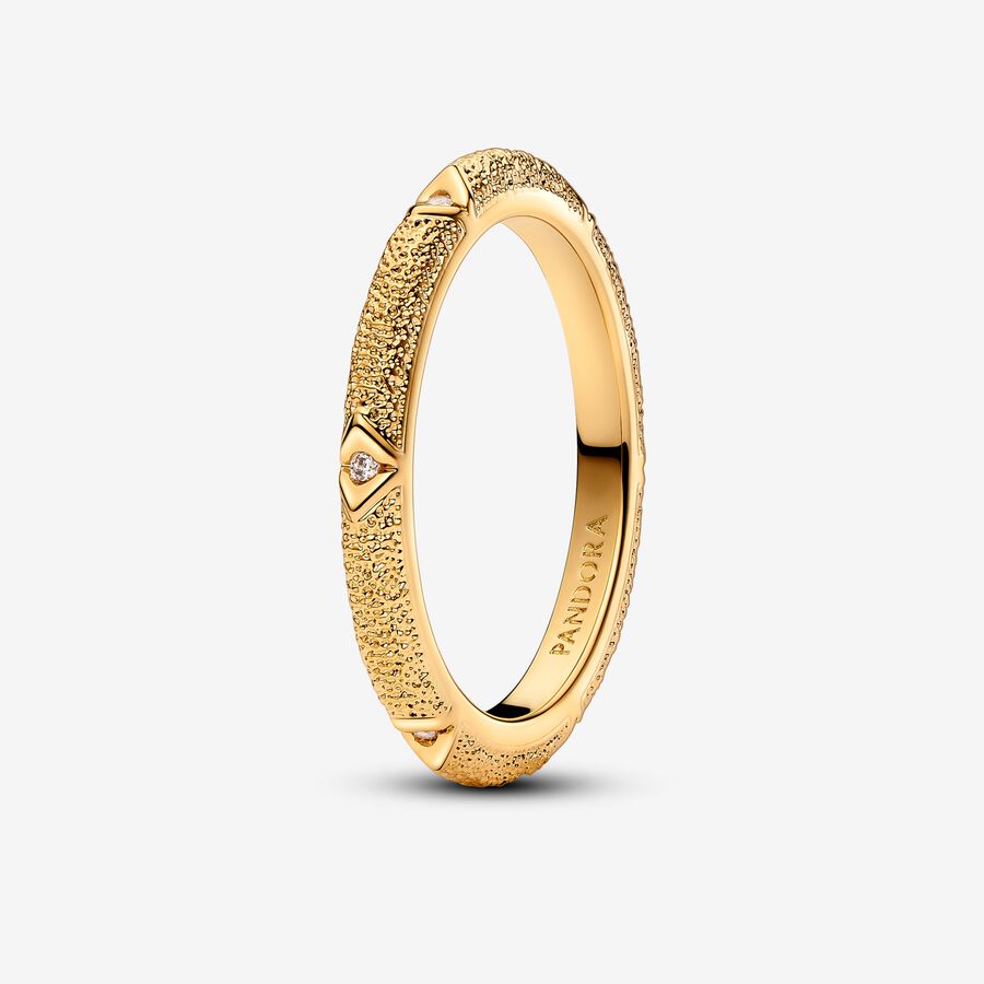 Texture sterling silver ring with clear cubic zirconia