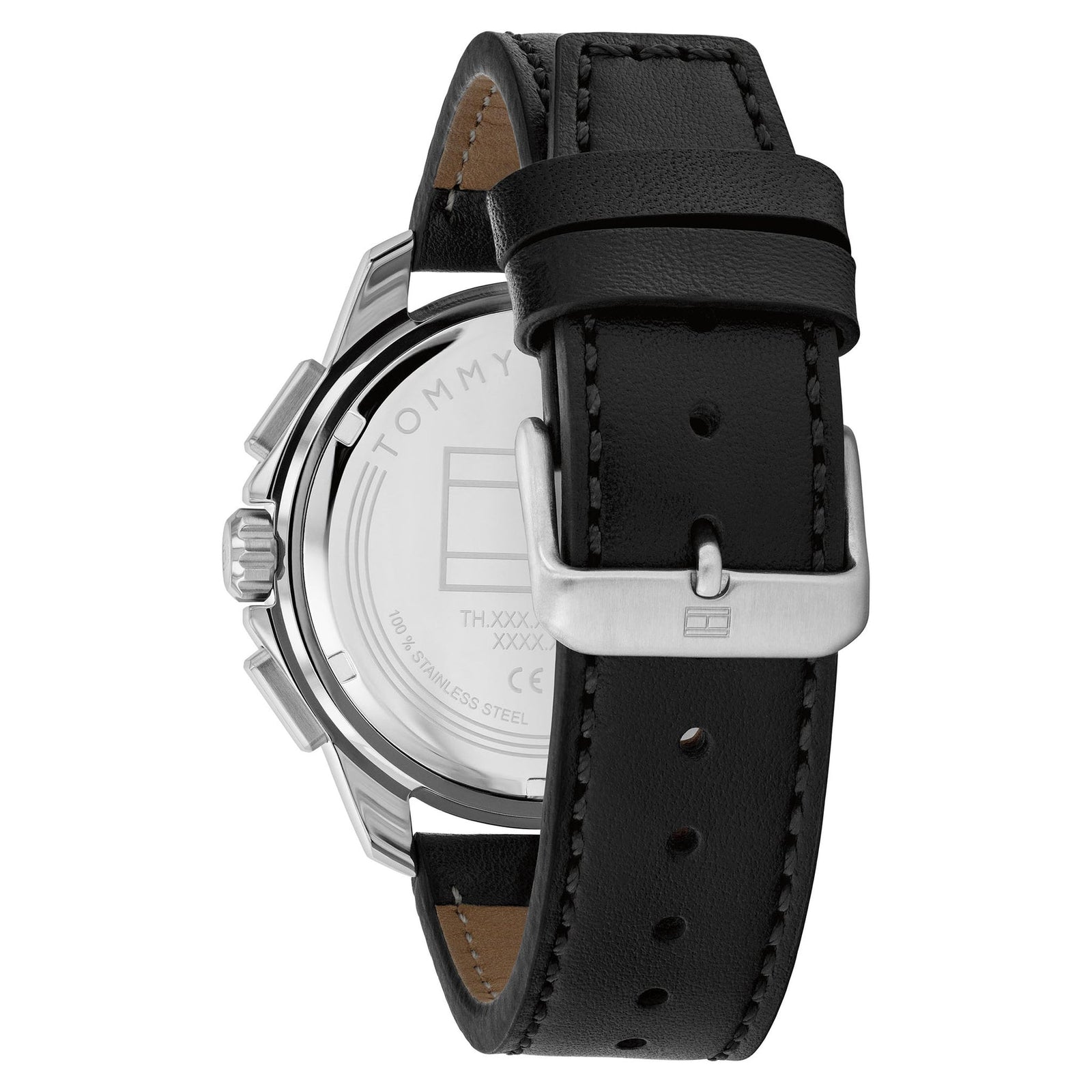 Tommy Hilfiger Black Leather Navy Dial Multi-function Men's Watch