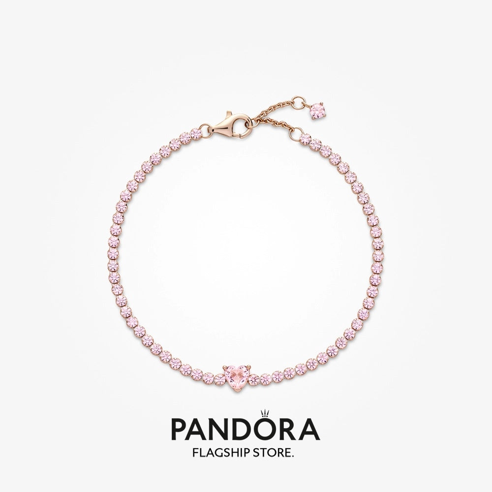 Heart 14k rose gold-plated tennis bracelet with orchid pink crystal