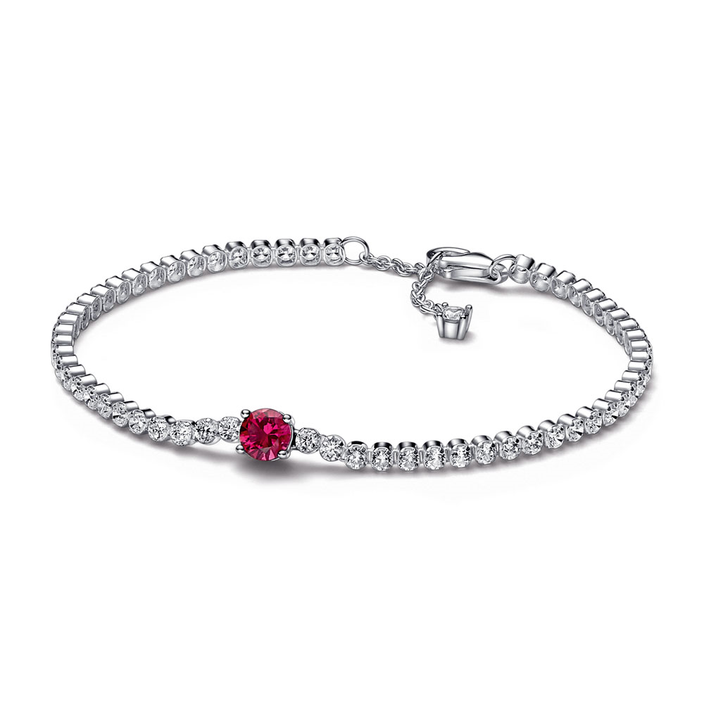 Sterling silver bracelet with cherries jubilee red crystal and clear cubic zirconia