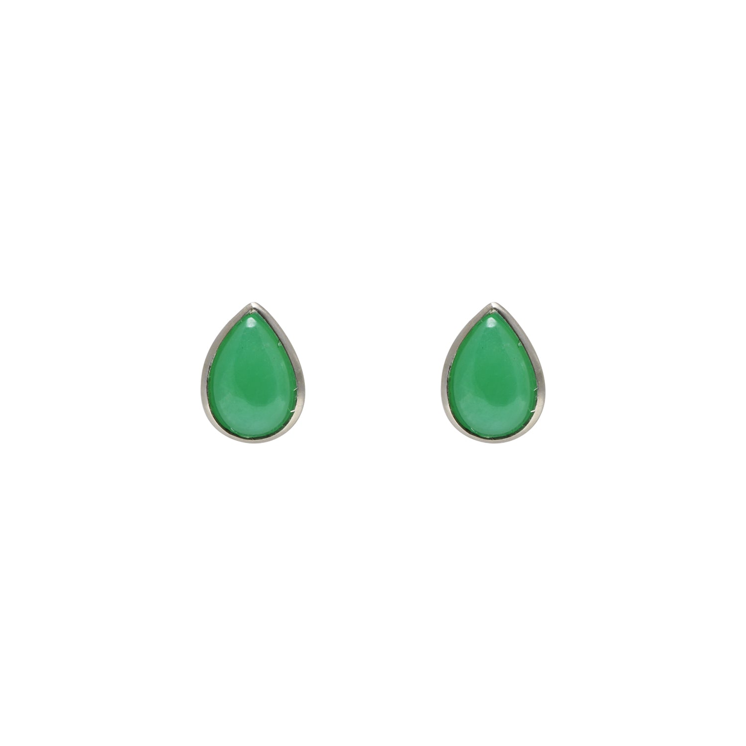 Sterling Silver 9X6mm Pear Chrysoprase Studs