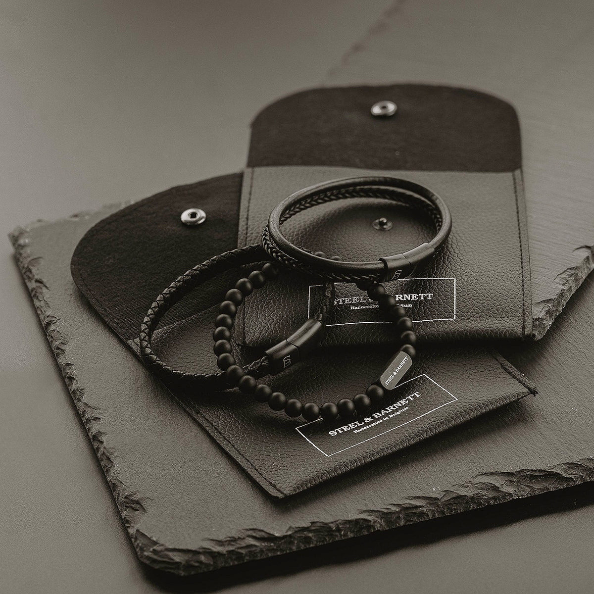 Steel & Barnett Black Edition Riley Black Leather Bracelet