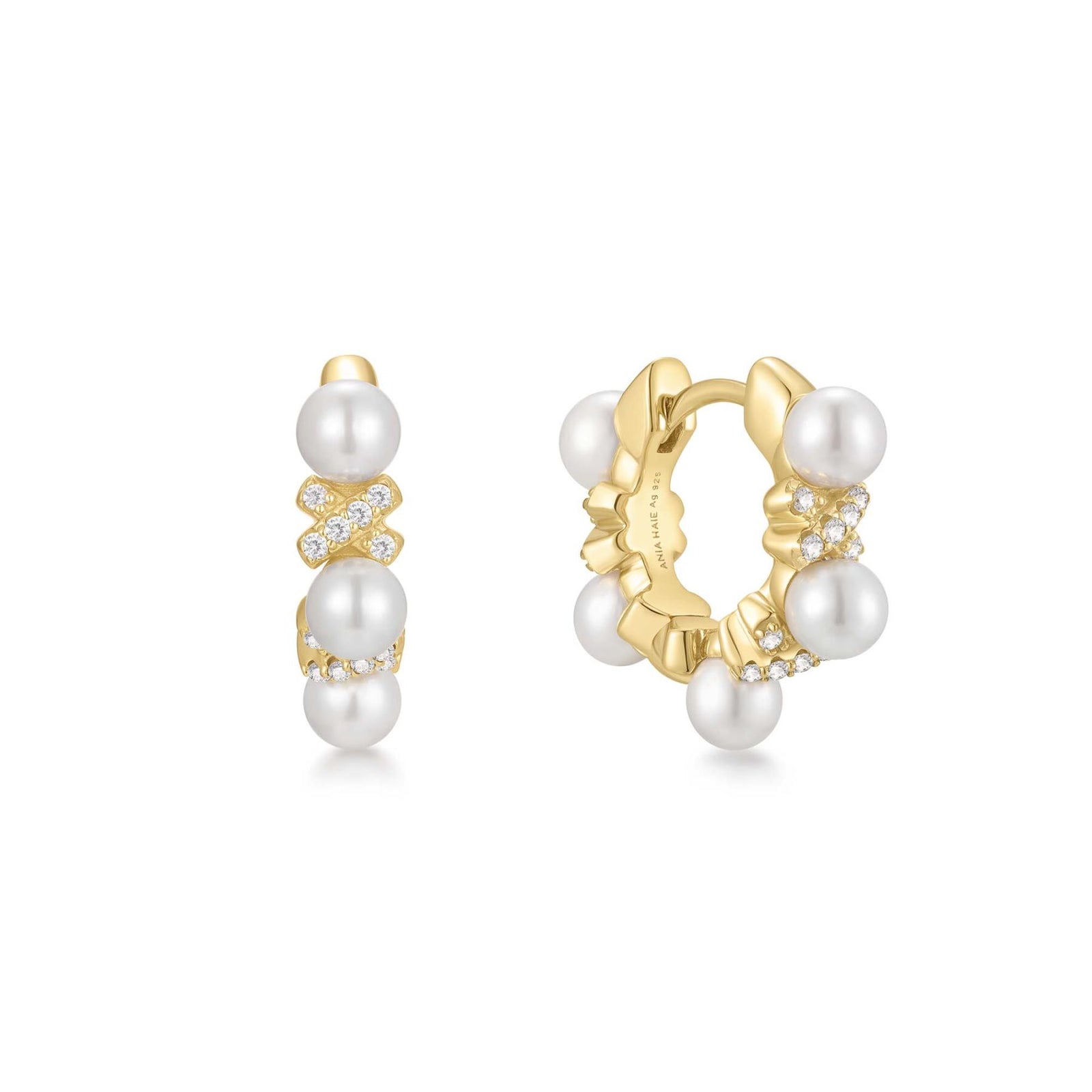 Ania Haie Braid Shell Pearl Huggie Earrings