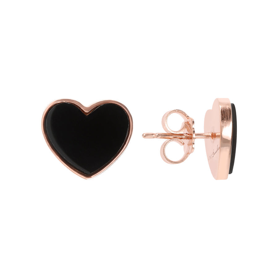 Bronzallure Alba Natural Stone Heart Earrings Black Onyx
