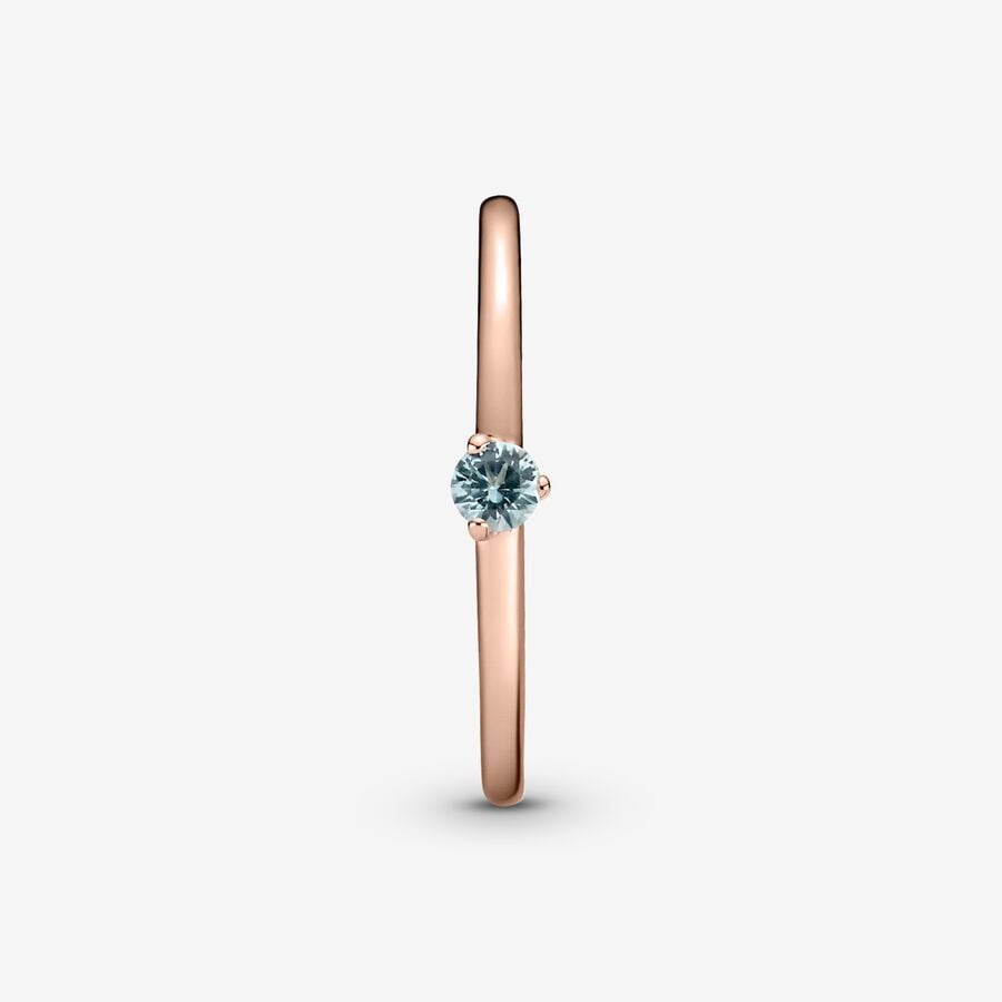 Pandora Rose Solitaire Ring w Light Blue Crystal