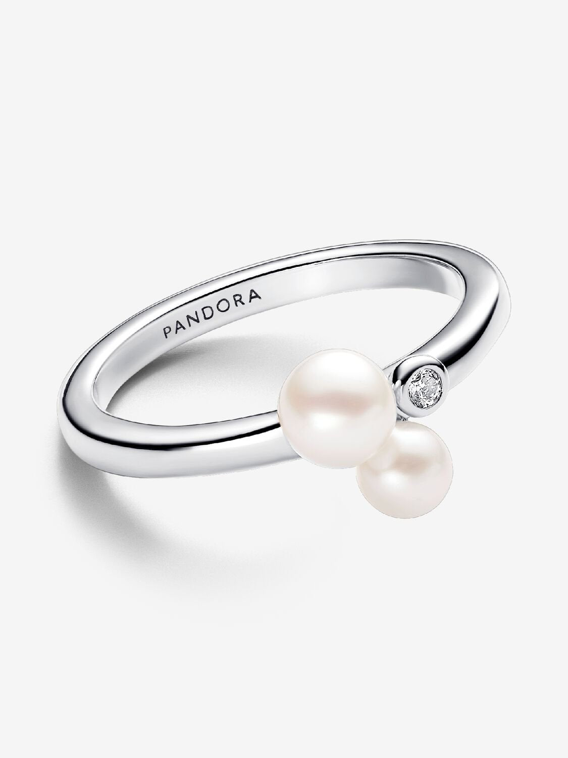 14k Gold-plated ring with white treated freshwater cultured pearl and clear cubic zirconia
