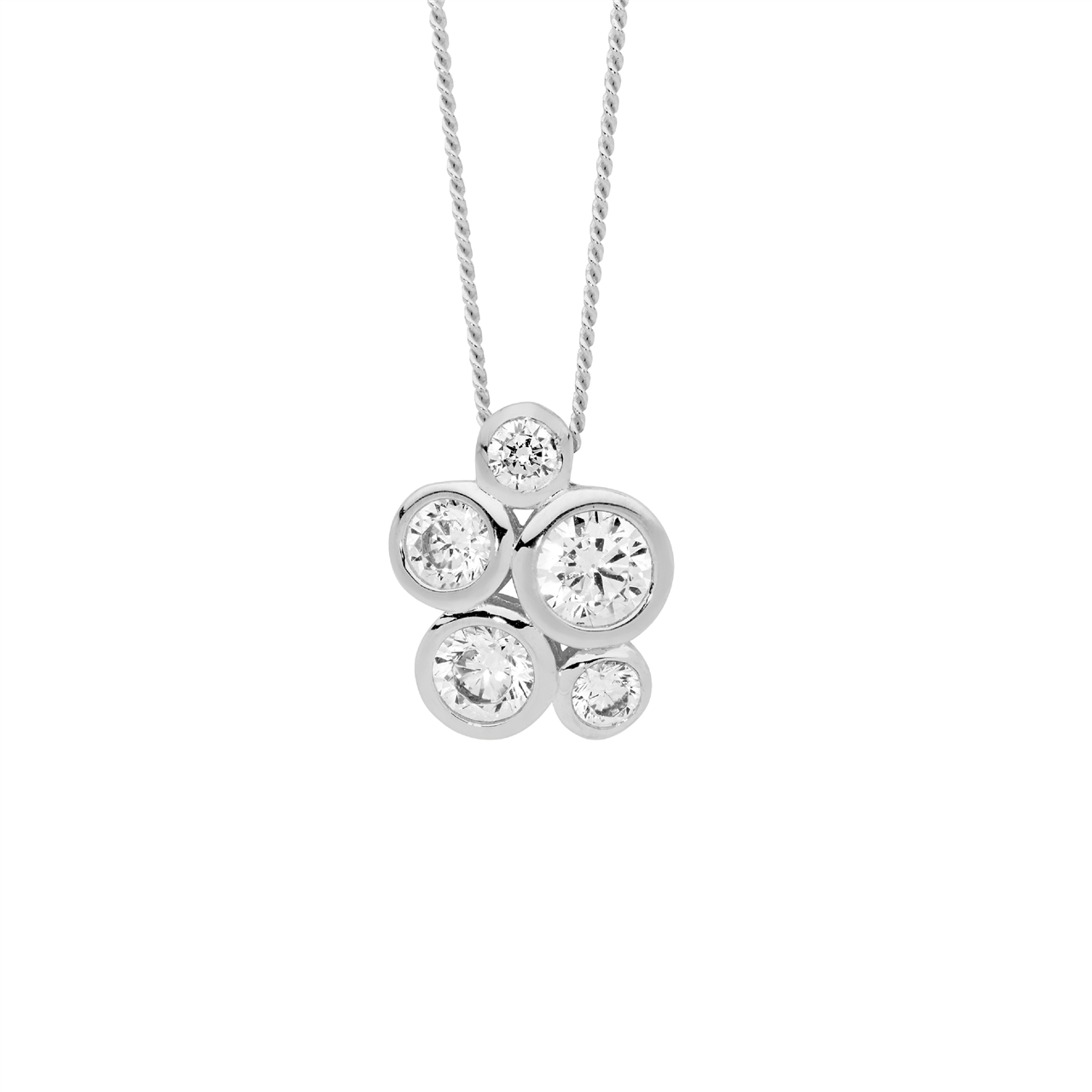 SS bezel set wh cz cluster pendant