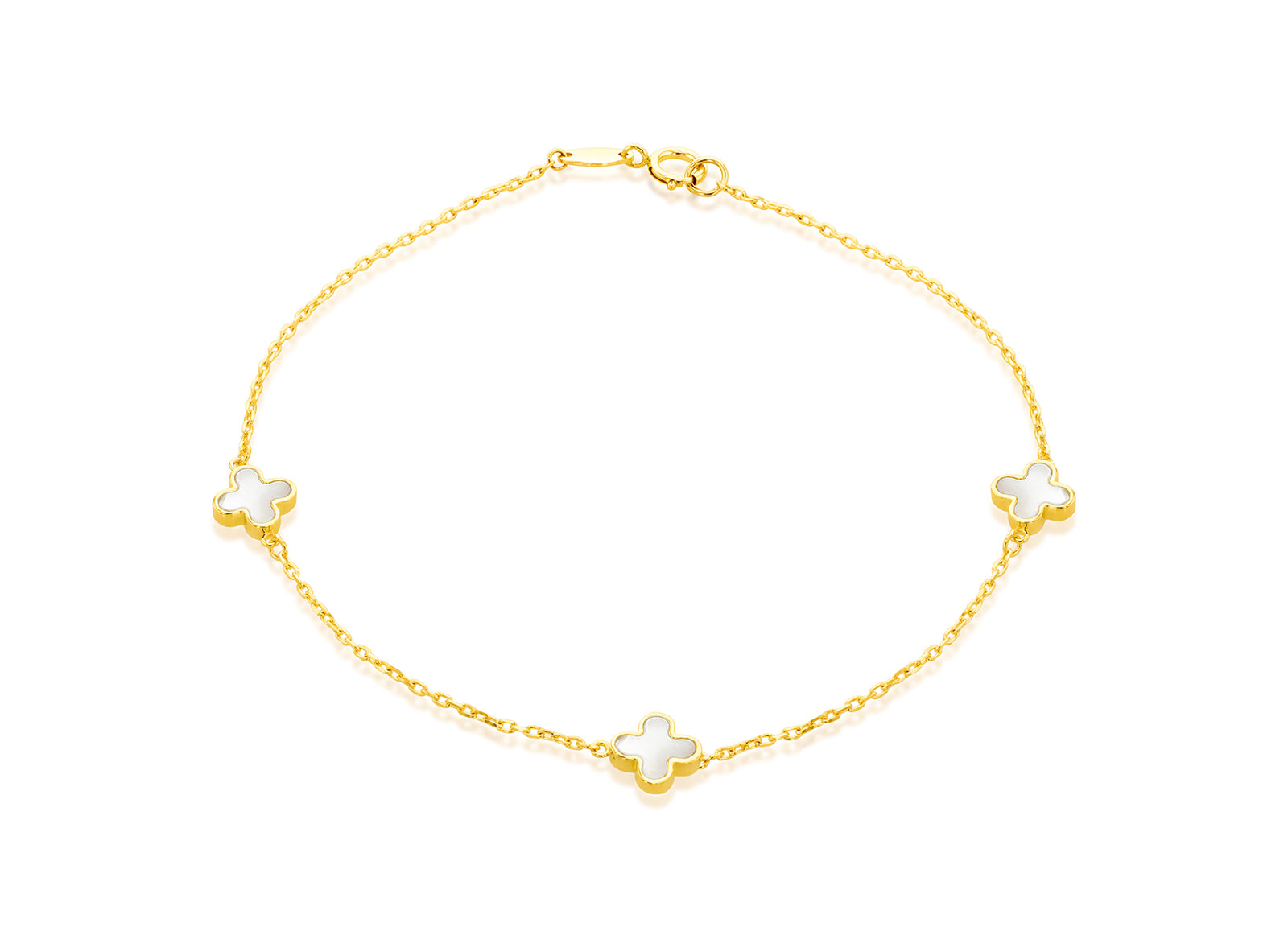 Mother of Pearl 4 Leaf Clover Bracelet in Yellow Gold