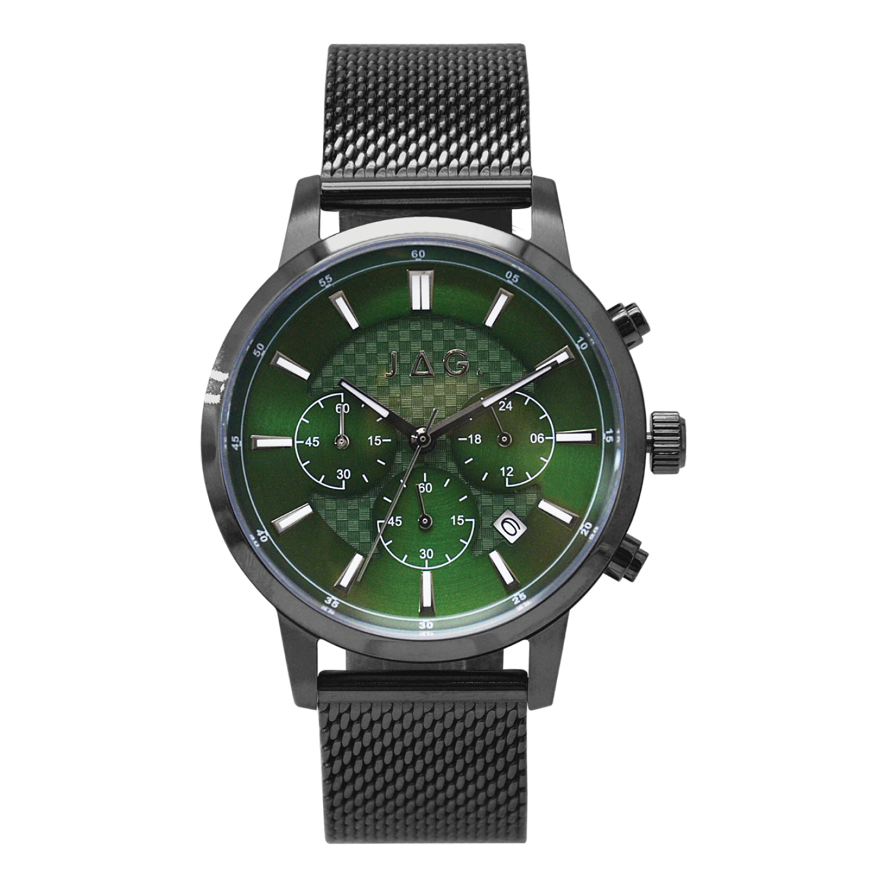 Jag Byron Stainless Steel Black Chronograph Green Dial Watch 42mm