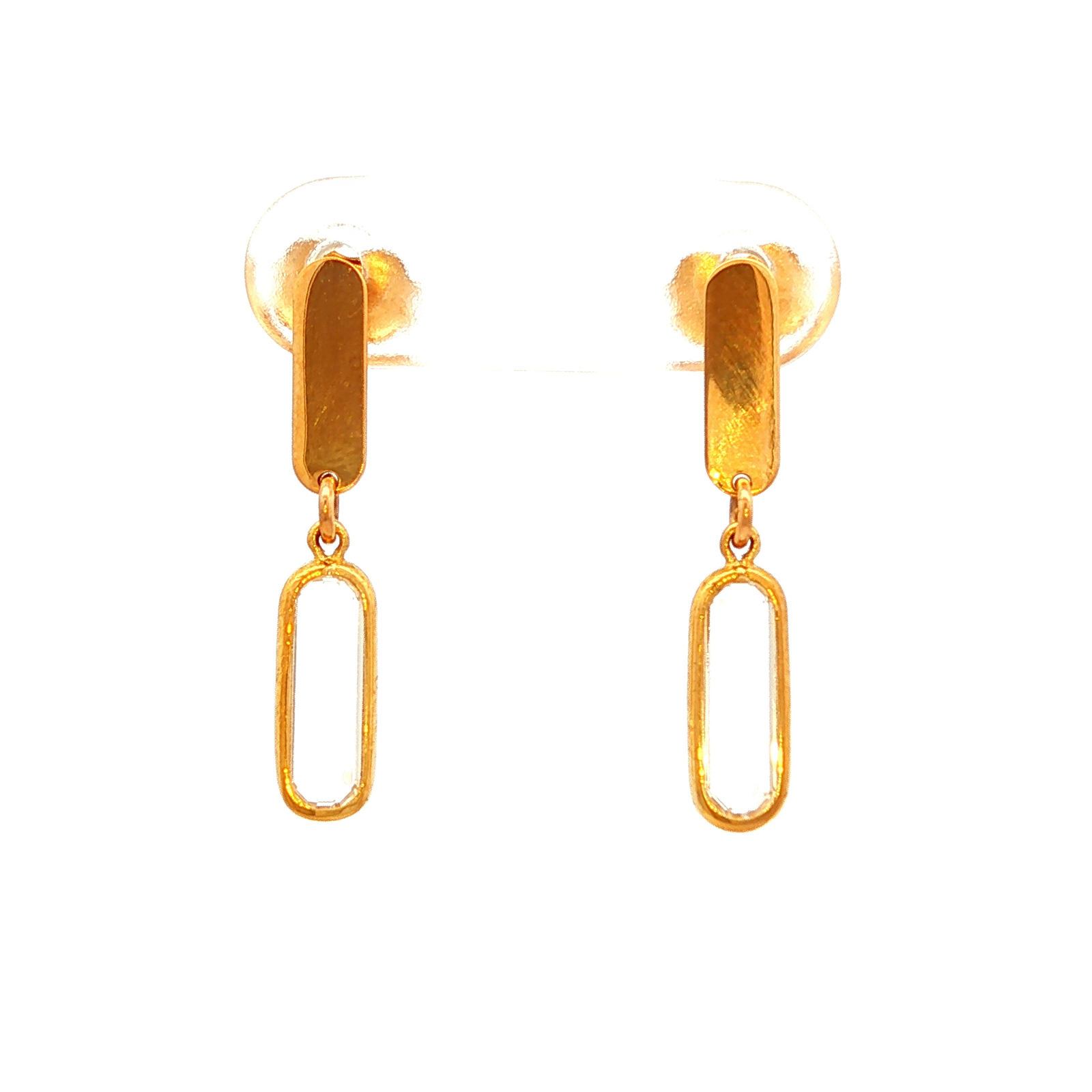Flat Bar/Paper Clip Drop Earrings in Yellow Gold